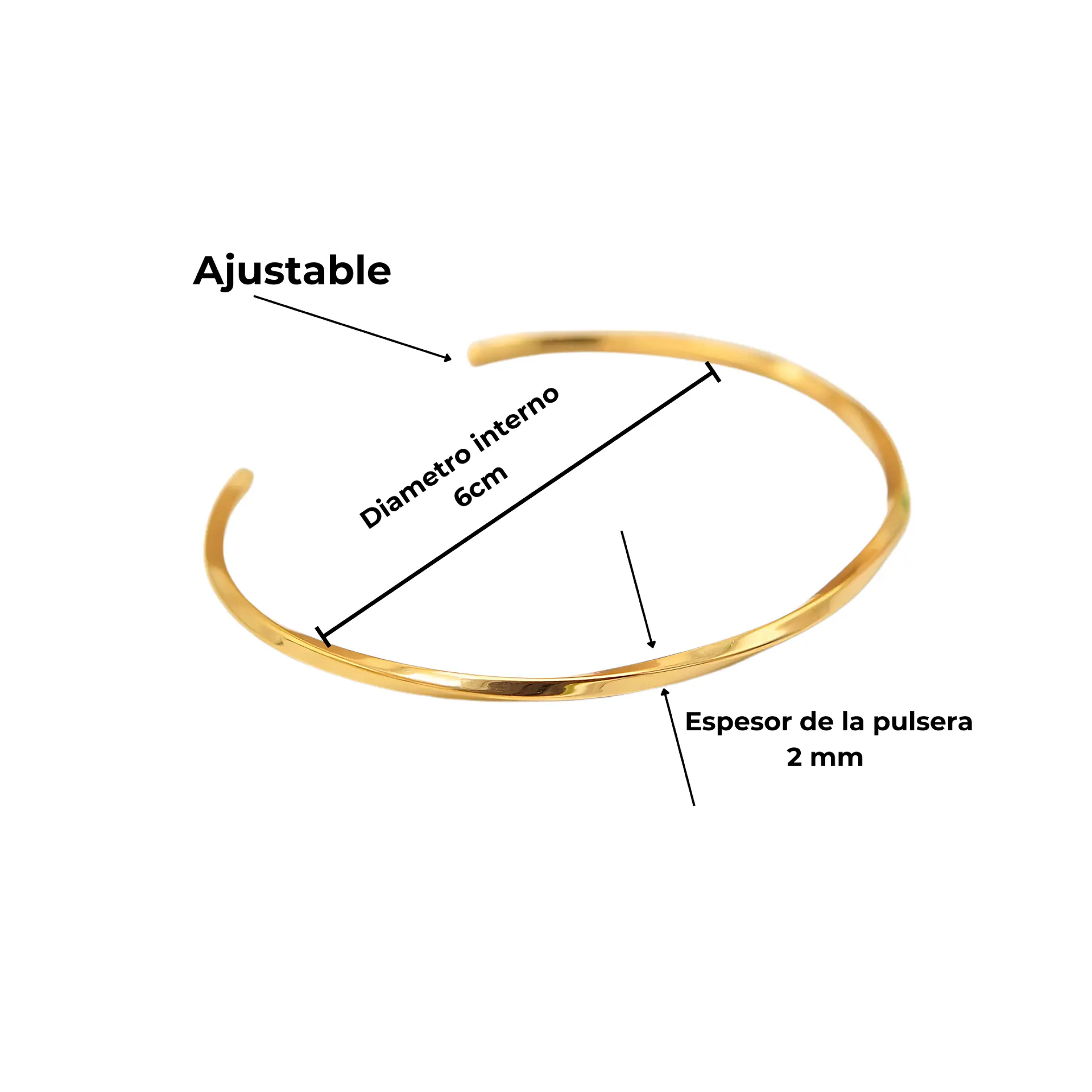 Pulsera rigida florencia ajustable chapada en oro 18k  4