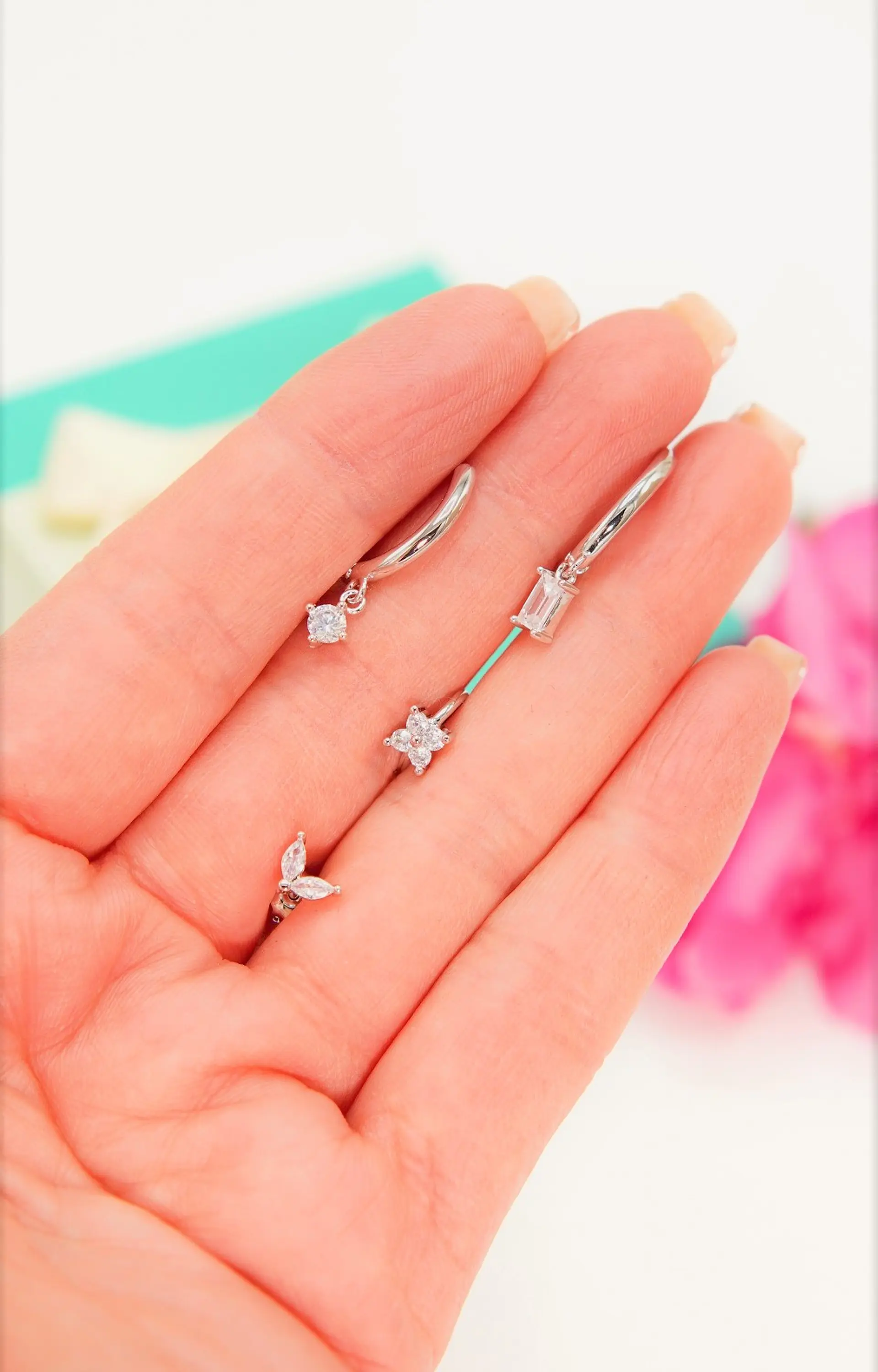 Pack de 4 aros argollas Luciana punto de luz chapadas en plata 925 7