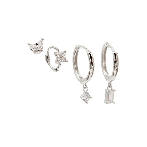 Pack de 4 aros argollas Luciana punto de luz chapadas en plata 925