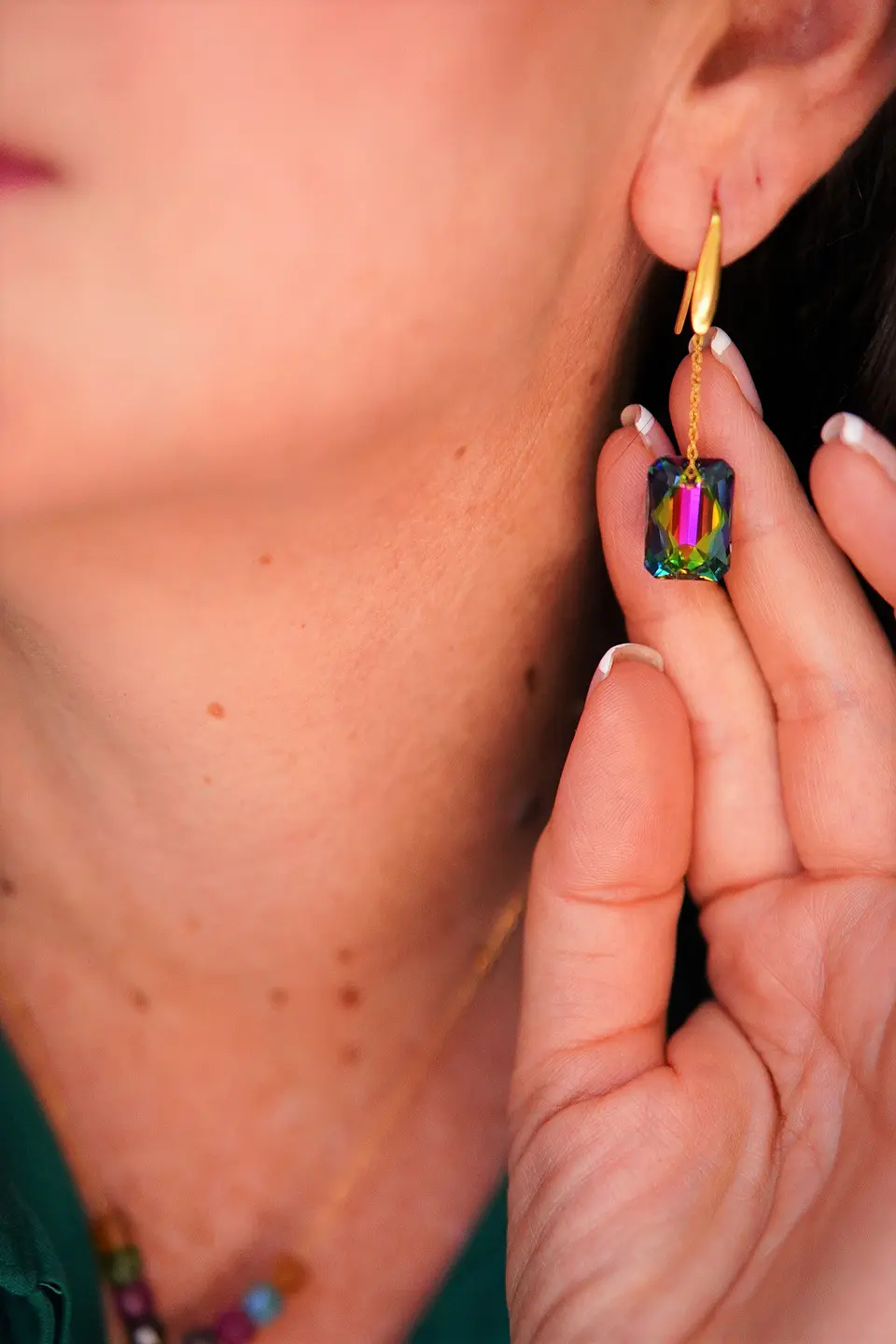 Conjunto Mia collar y aros con cristales de Swarovski® esmerald cut chapado 5
