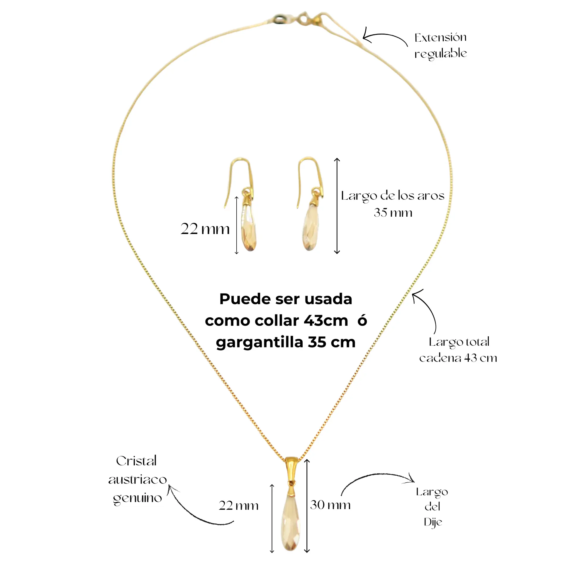 Conjunto Veronica collar ajustable con cristales de Swarovski® chapado en oro 18k 4