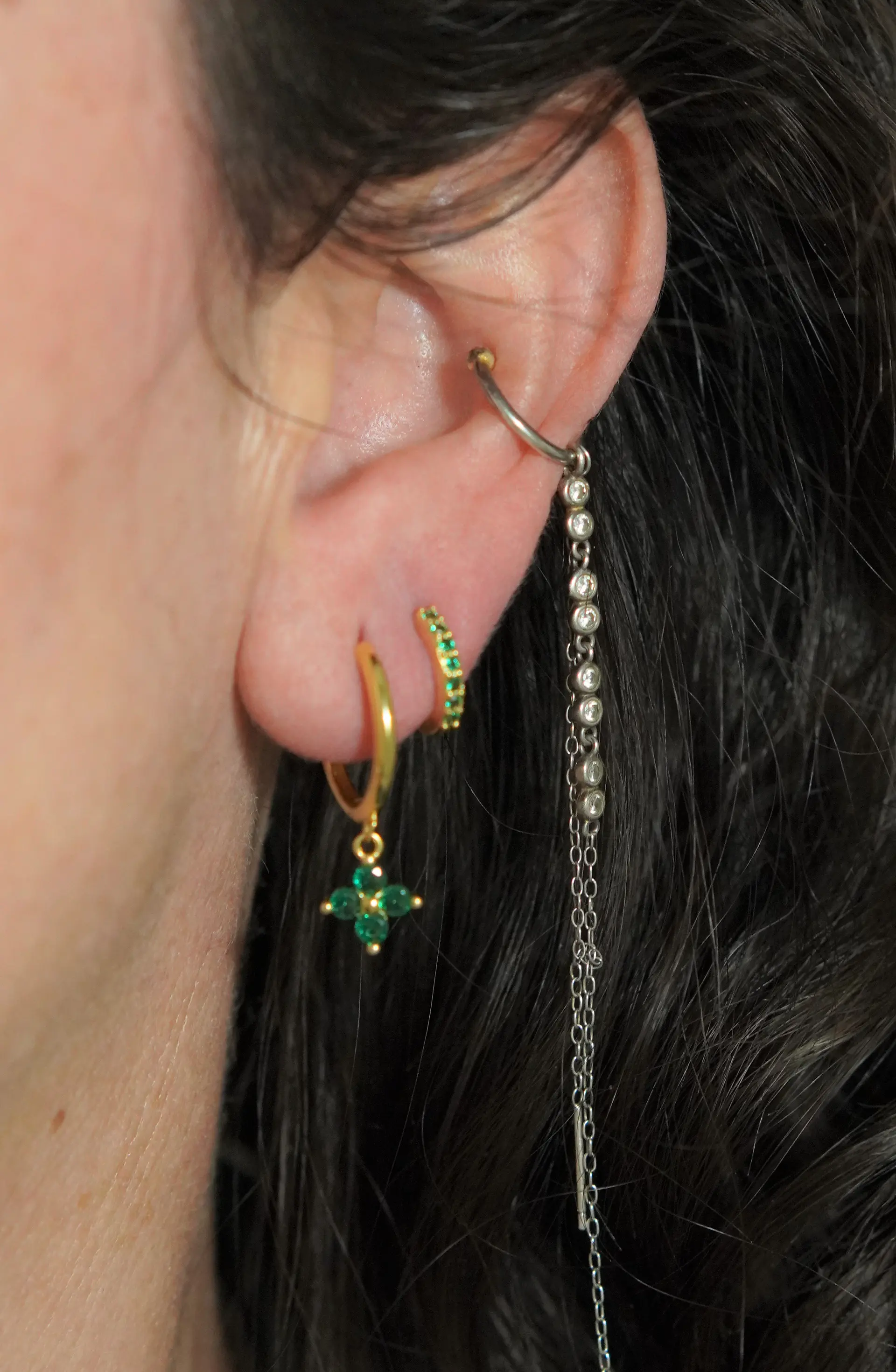 Pack de aros Antonia zirconia verde chapados en oro 18k  3