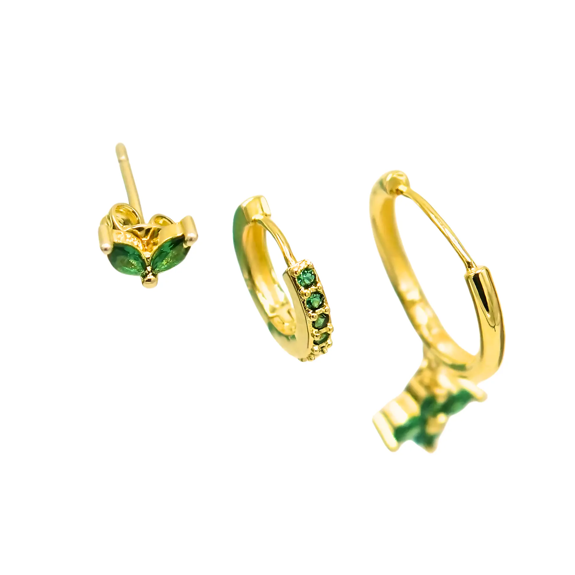 Pack de aros Antonia zirconia verde chapados en oro 18k  10