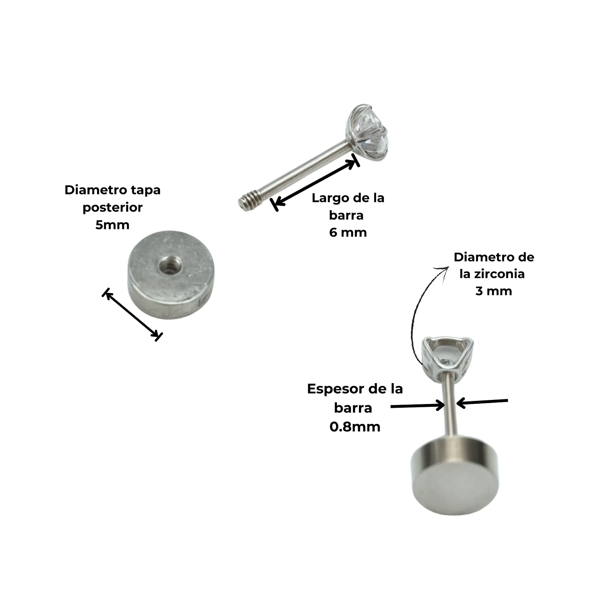 Aros punto de luz 3mm titanio tapa seguridad 20g  7