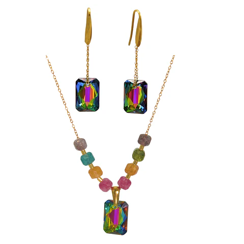 Conjunto Mia collar y aros con cristales de Swarovski® esmerald cut chapado