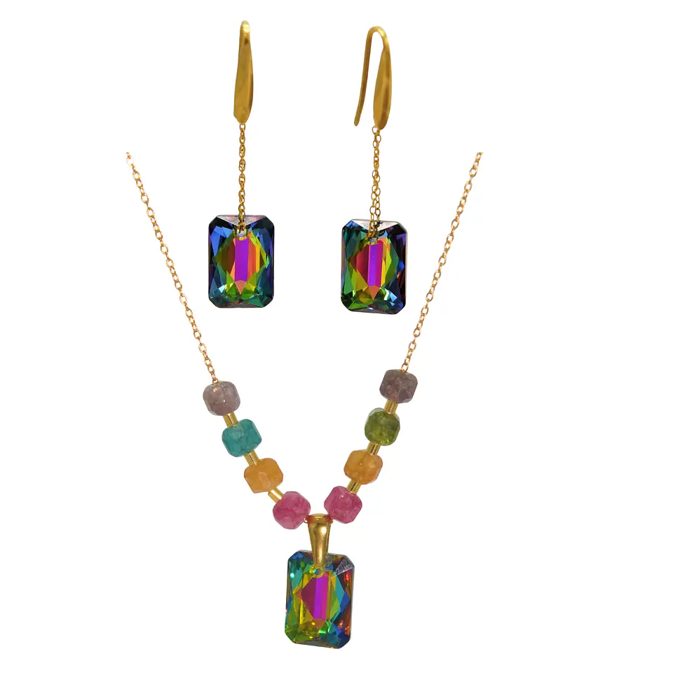 Conjunto Mia collar y aros con cristales de Swarovski® esmerald cut chapado 1
