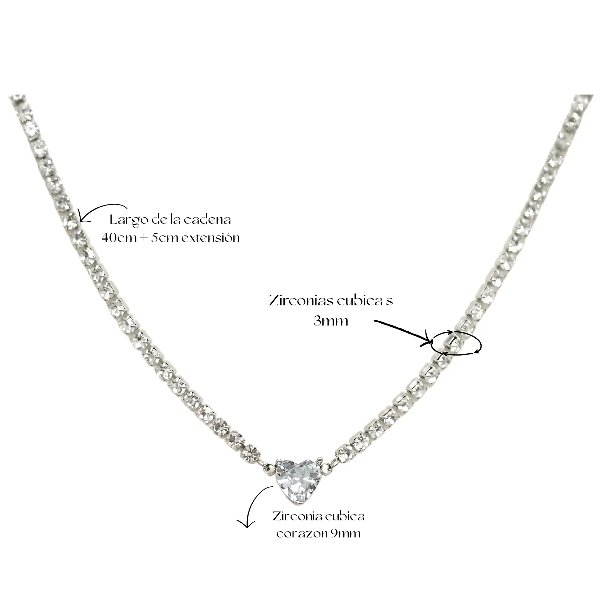 Collar tennis zirconias cubicas corazon hipoalergenico 3