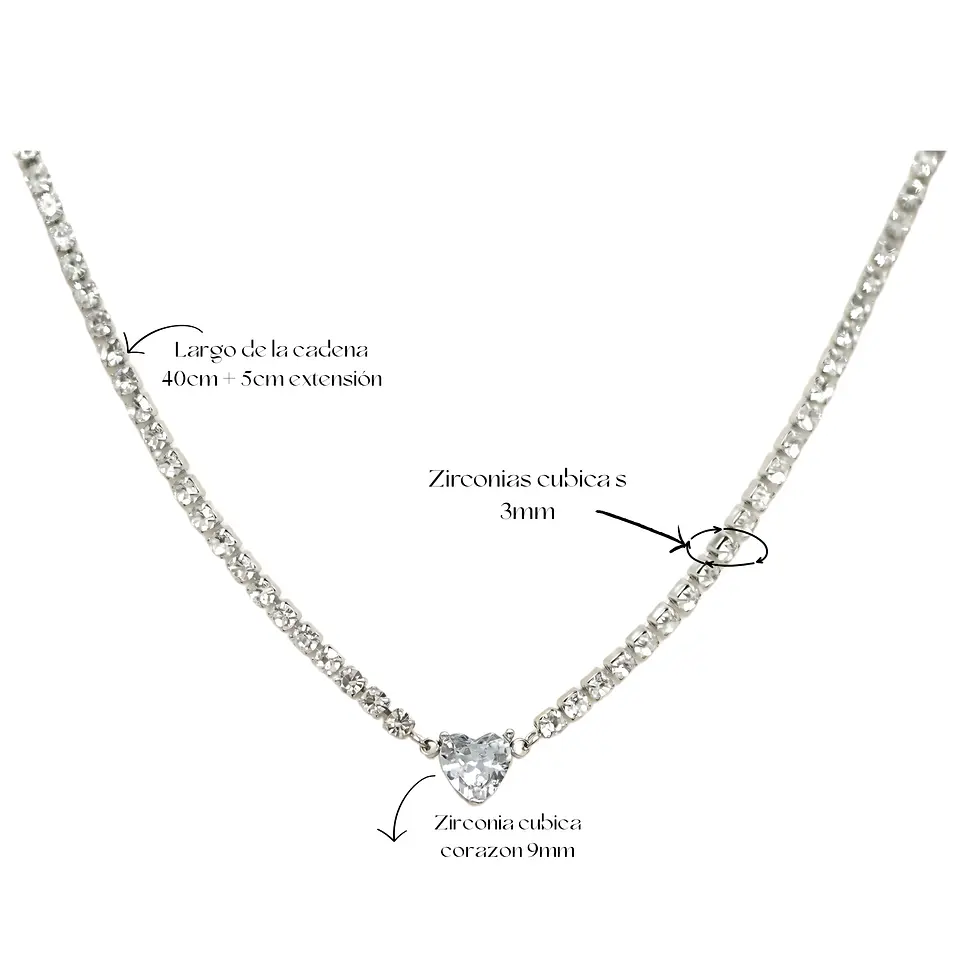Collar tennis zirconias cubicas corazon hipoalergenico 3