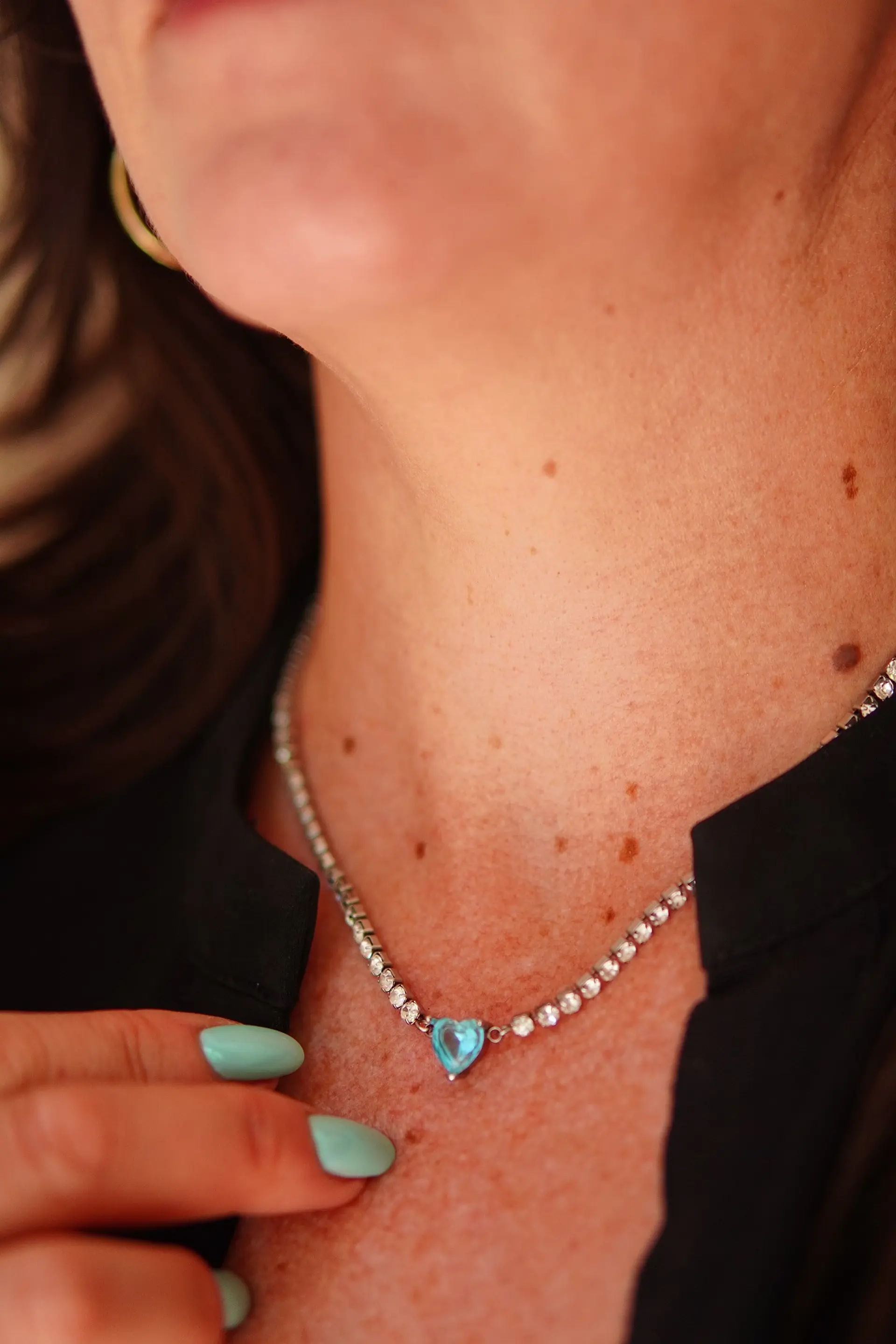 Collar tennis zirconias cubicas corazon azul hipoalergenico 8