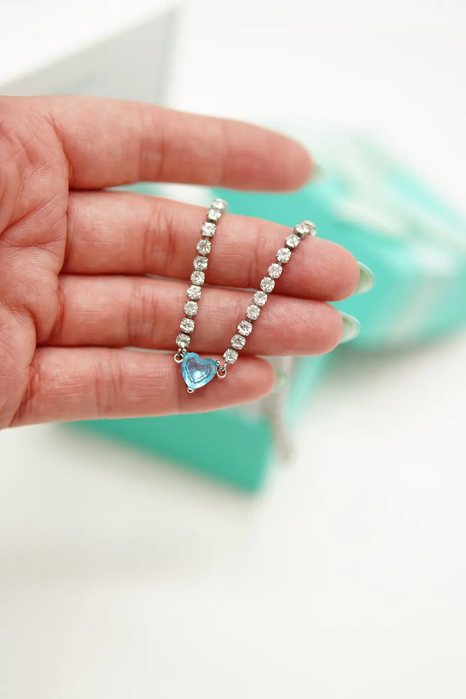 Collar tennis zirconias cubicas corazon azul hipoalergenico 5
