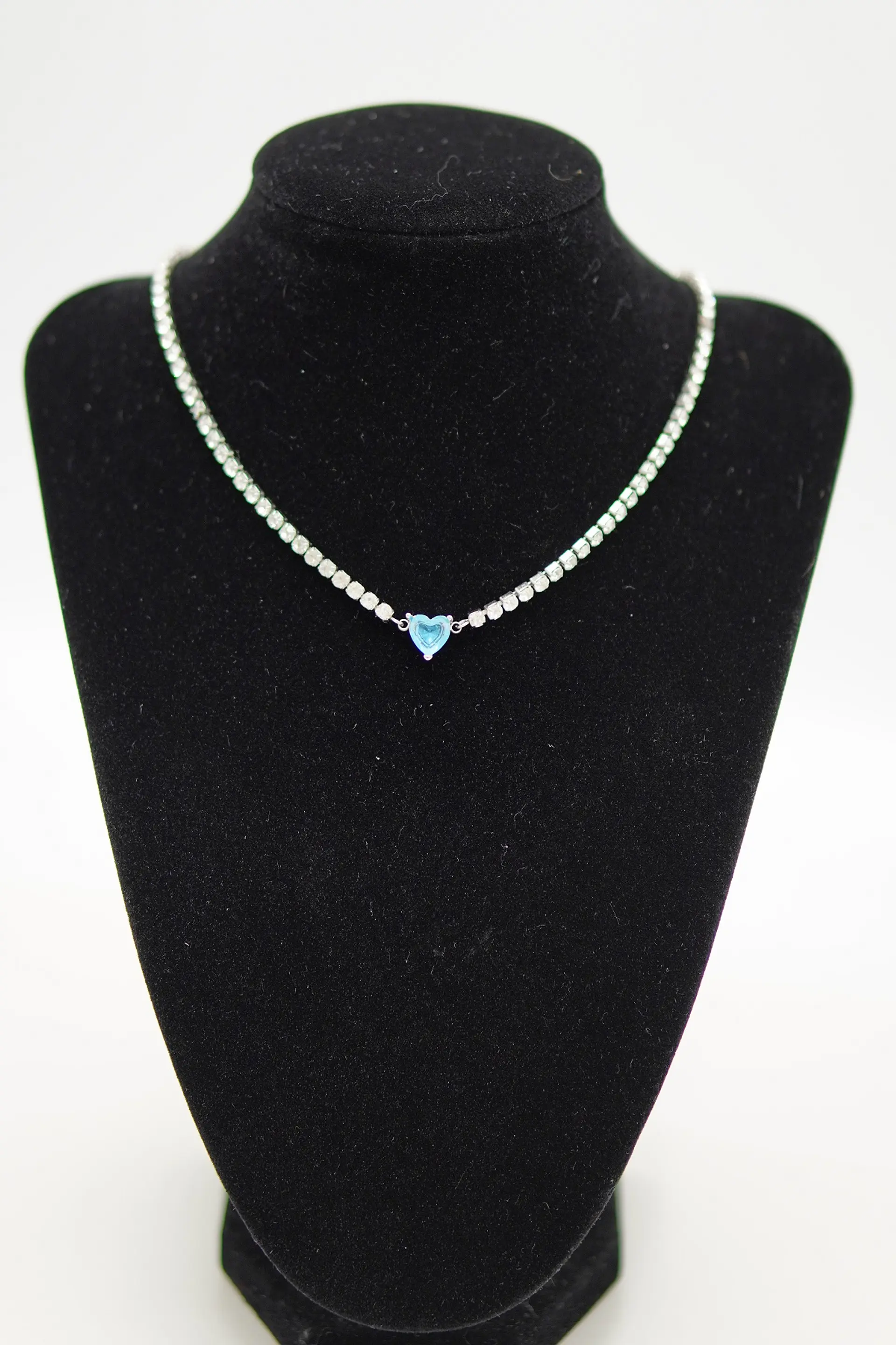 Collar tennis zirconias cubicas corazon azul hipoalergenico 6