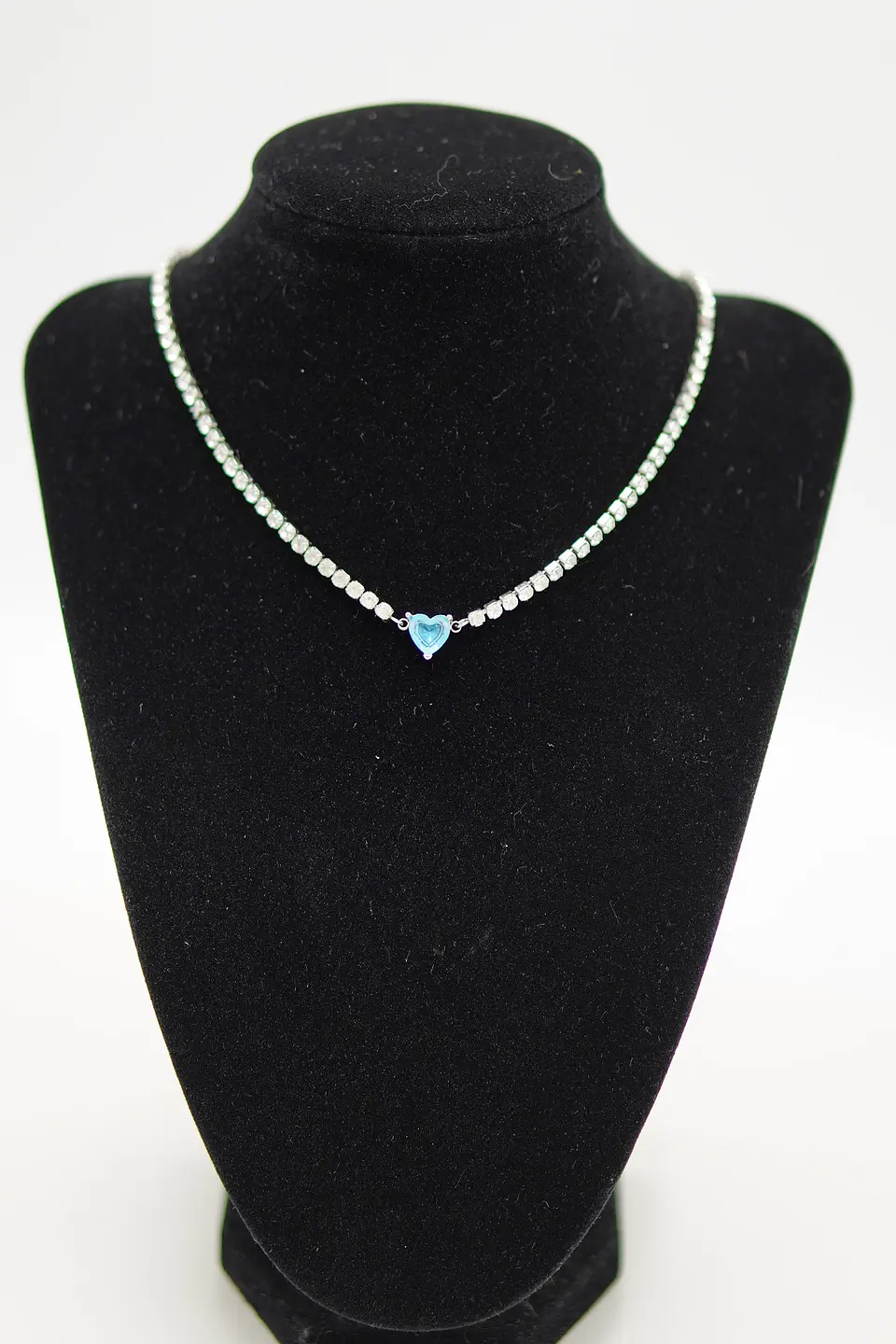 Collar tennis zirconias cubicas corazon azul hipoalergenico 6