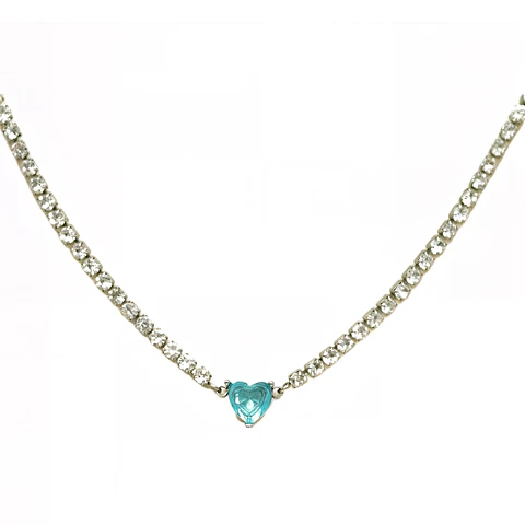 Collar tennis zirconias cubicas corazon azul hipoalergenico
