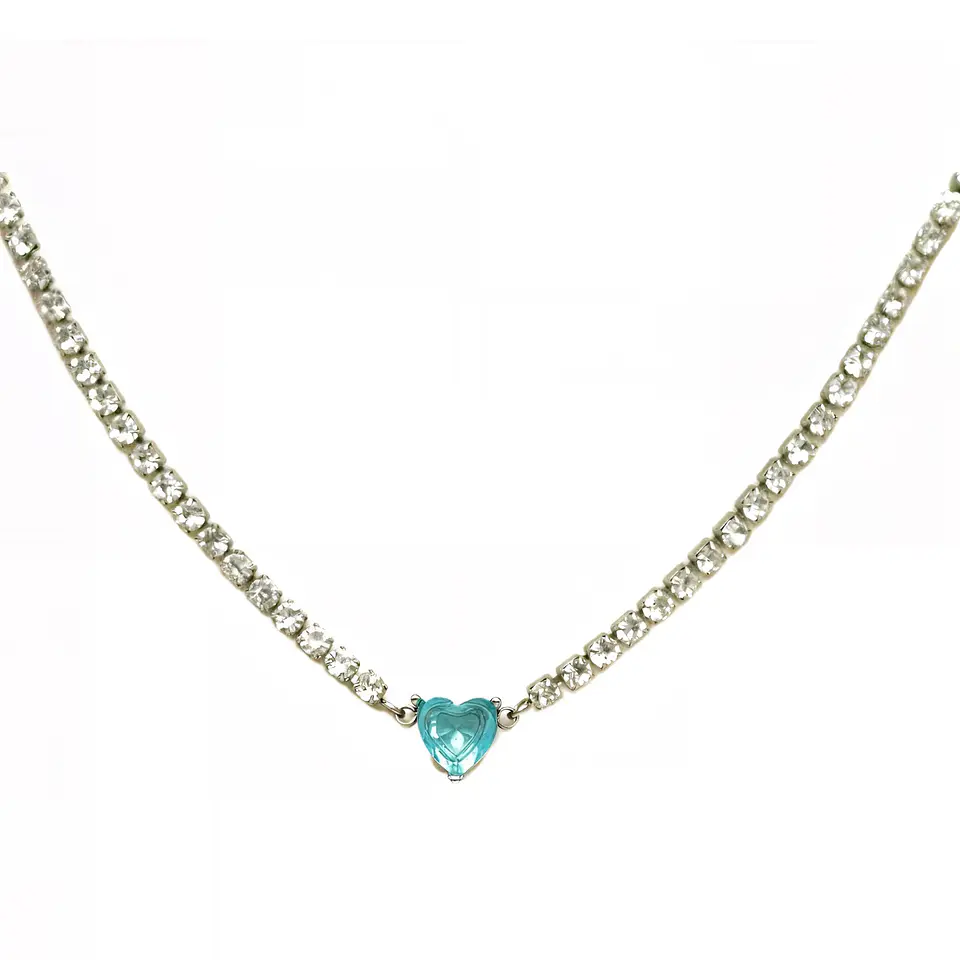 Collar tennis zirconias cubicas corazon azul hipoalergenico 1