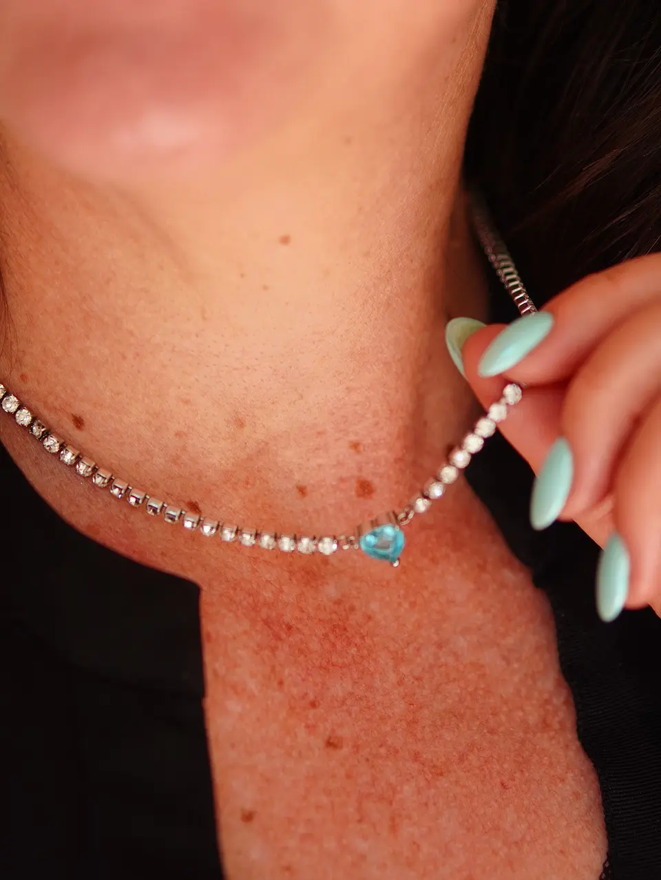 Collar tennis zirconias cubicas corazon azul hipoalergenico 3