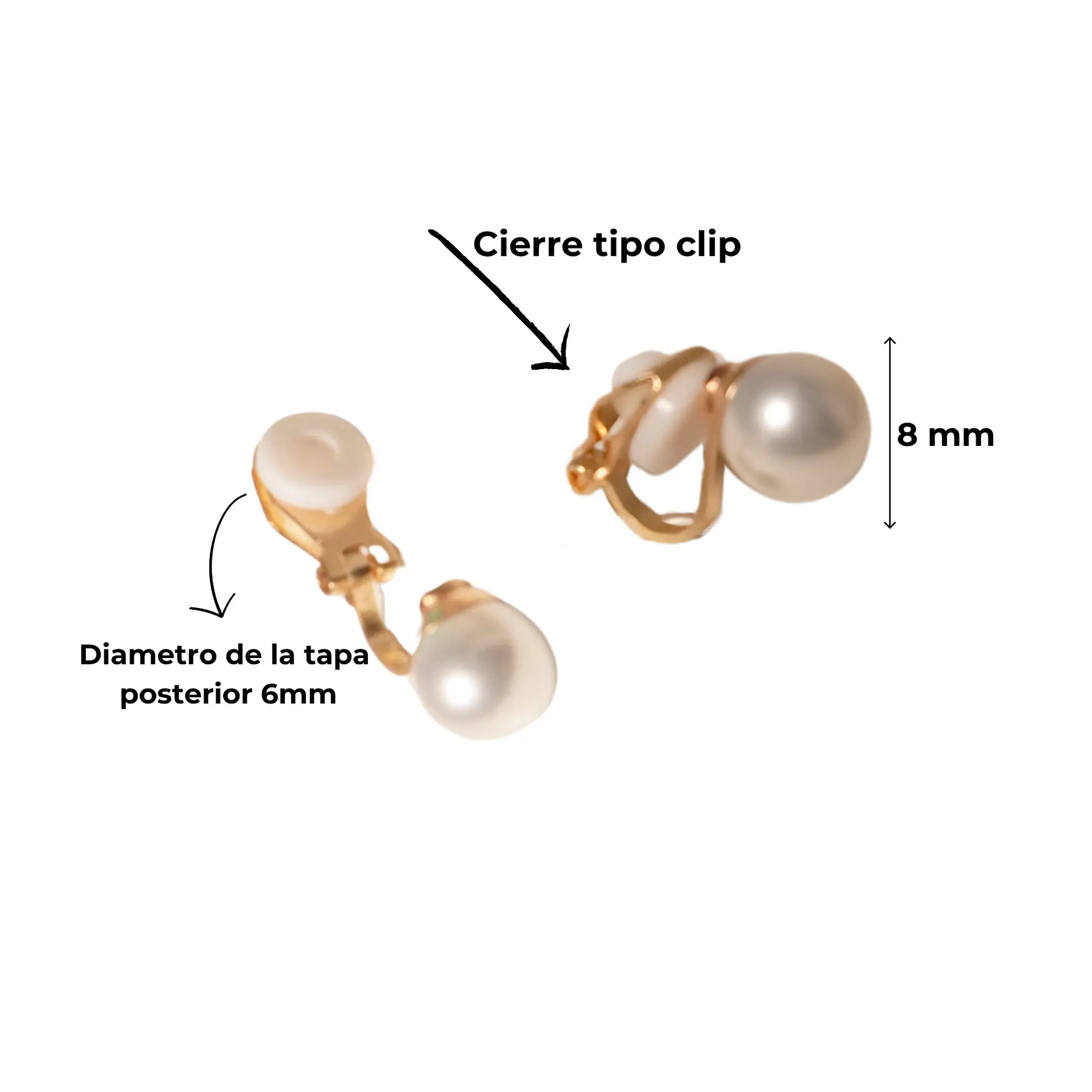 Aros perla 8mm sin perforación bañado en oro 14k 4
