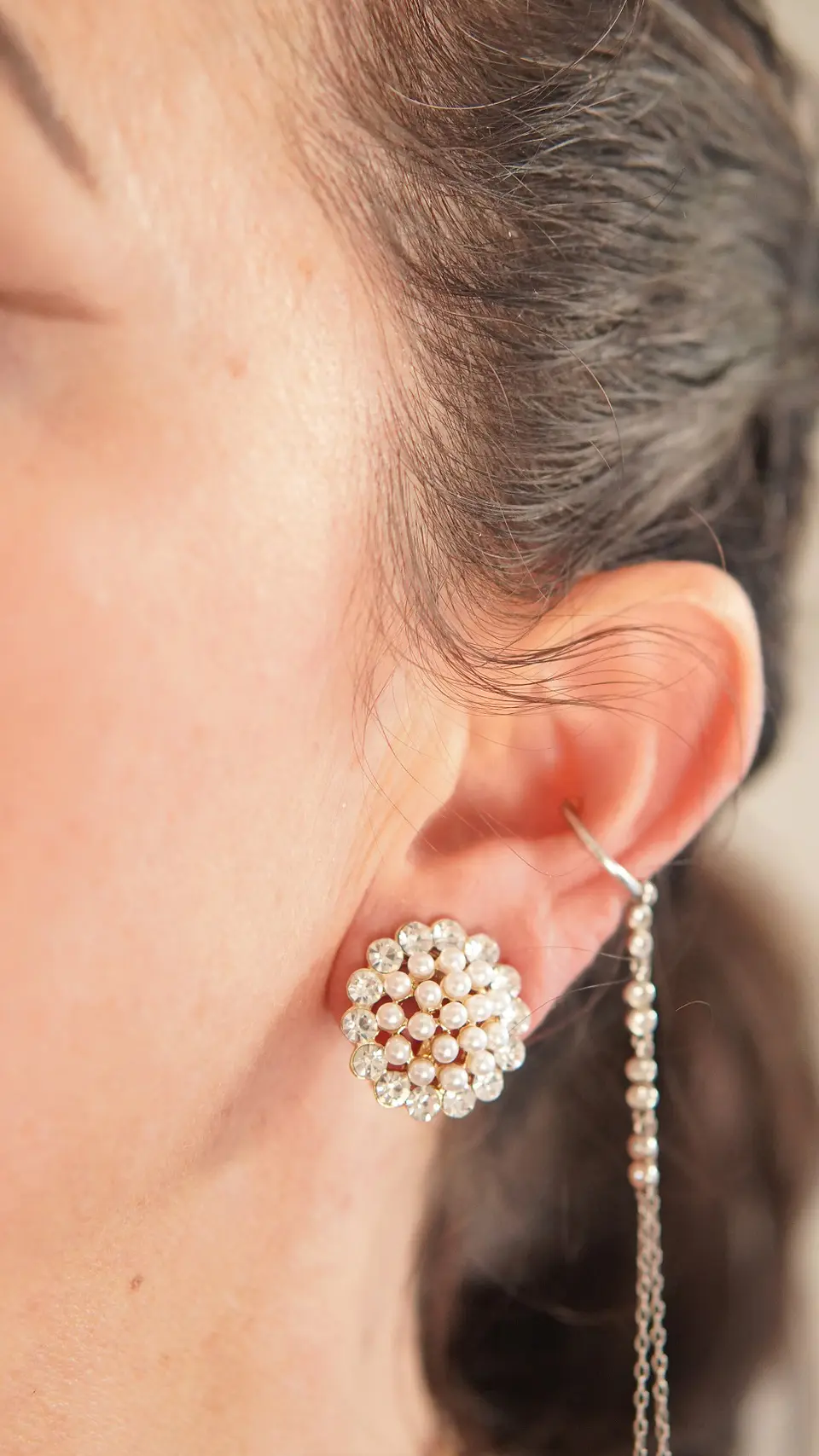 Aros perlas y zirconias sin perforacion bañado en oro 14k 3