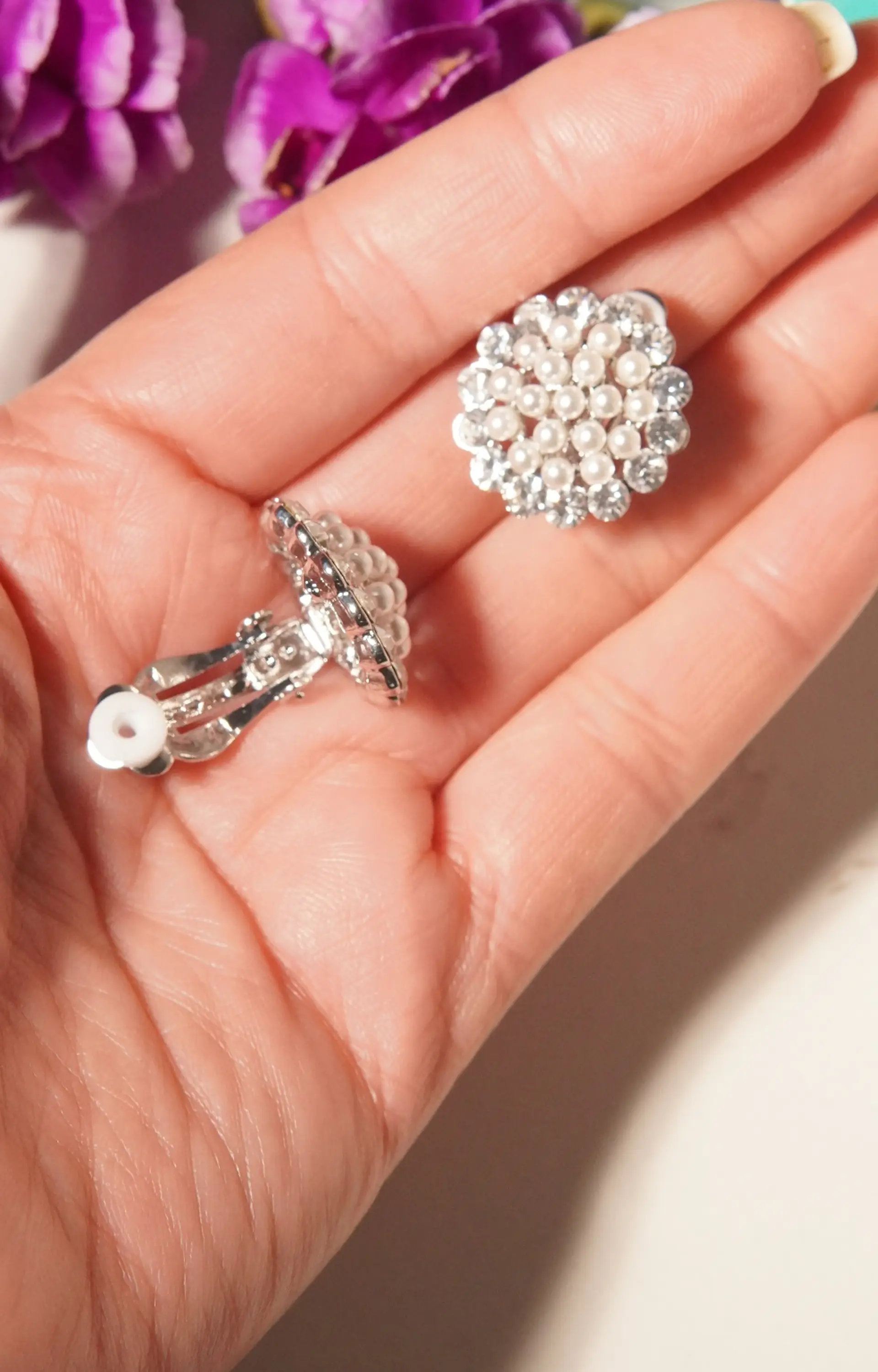 Aros sin perforacion perlas y zirconias sol y brillo plateados 5