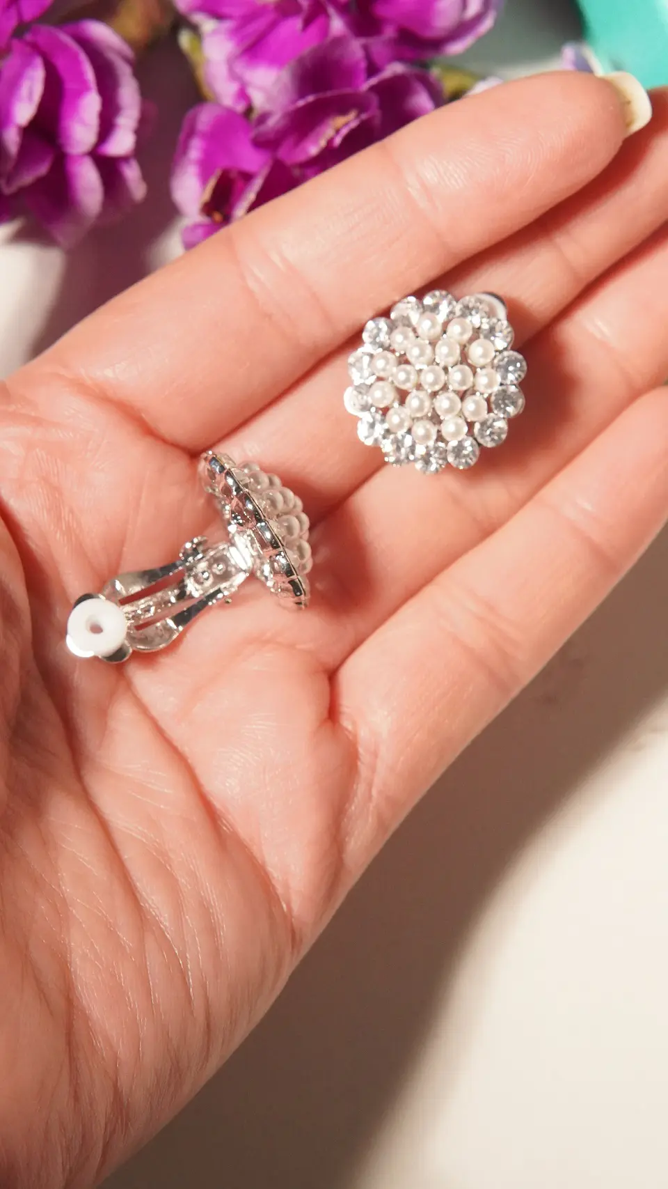 Aros sin perforacion perlas y zirconias sol y brillo plateados 5