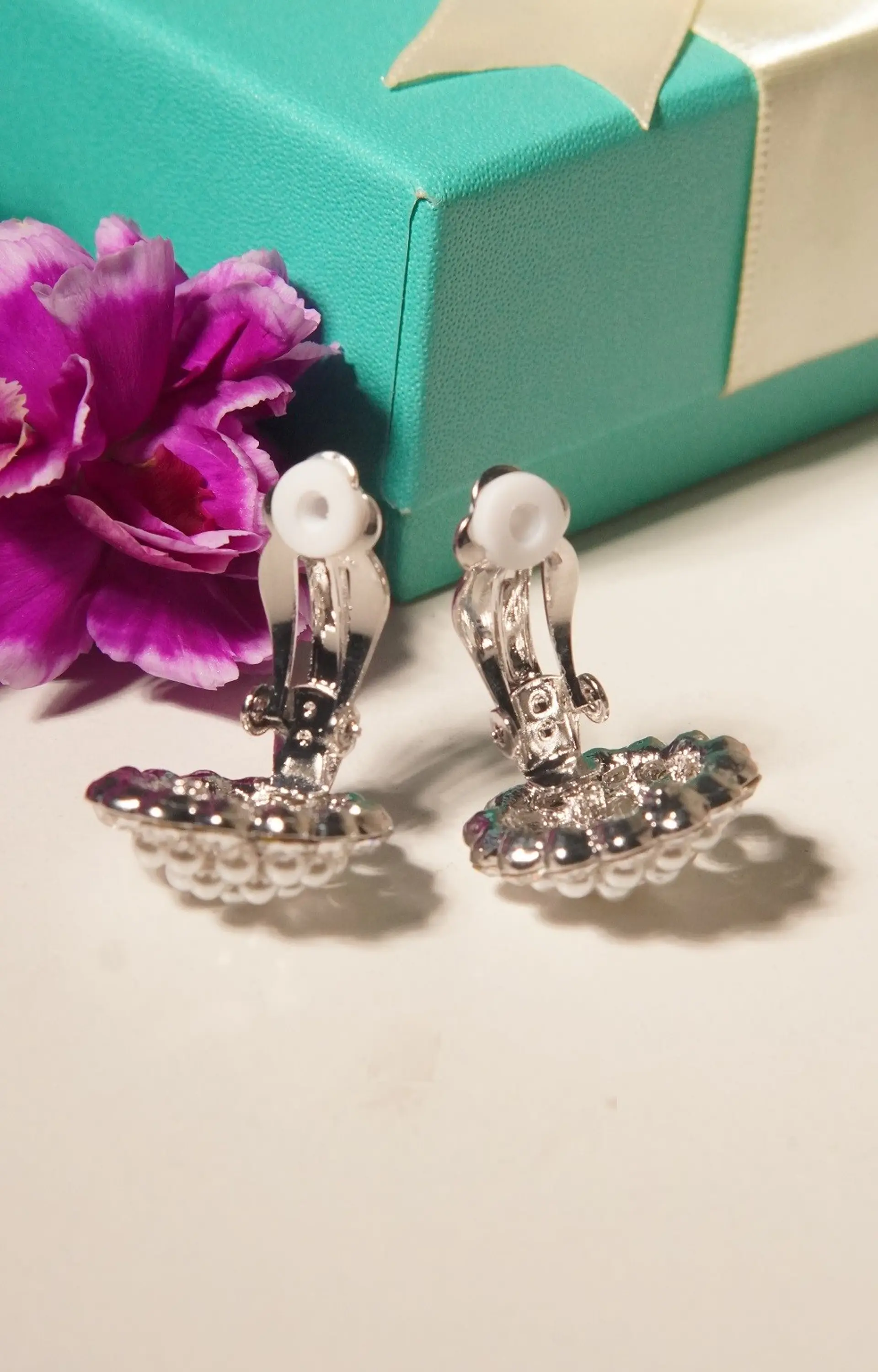 Aros sin perforacion perlas y zirconias sol y brillo plateados 9