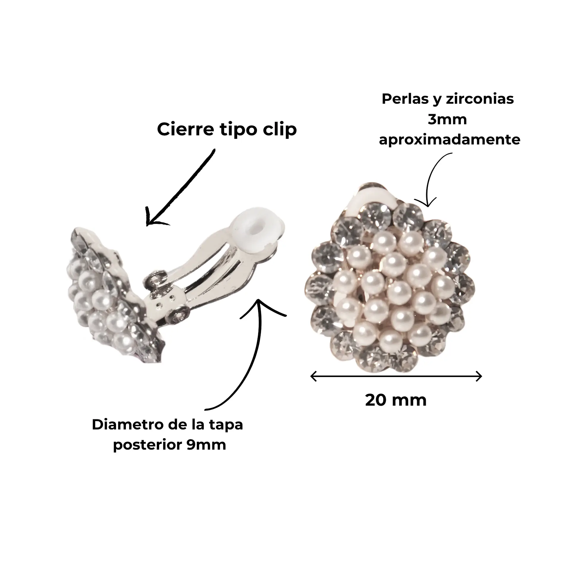 Aros sin perforacion perlas y zirconias sol y brillo plateados 4