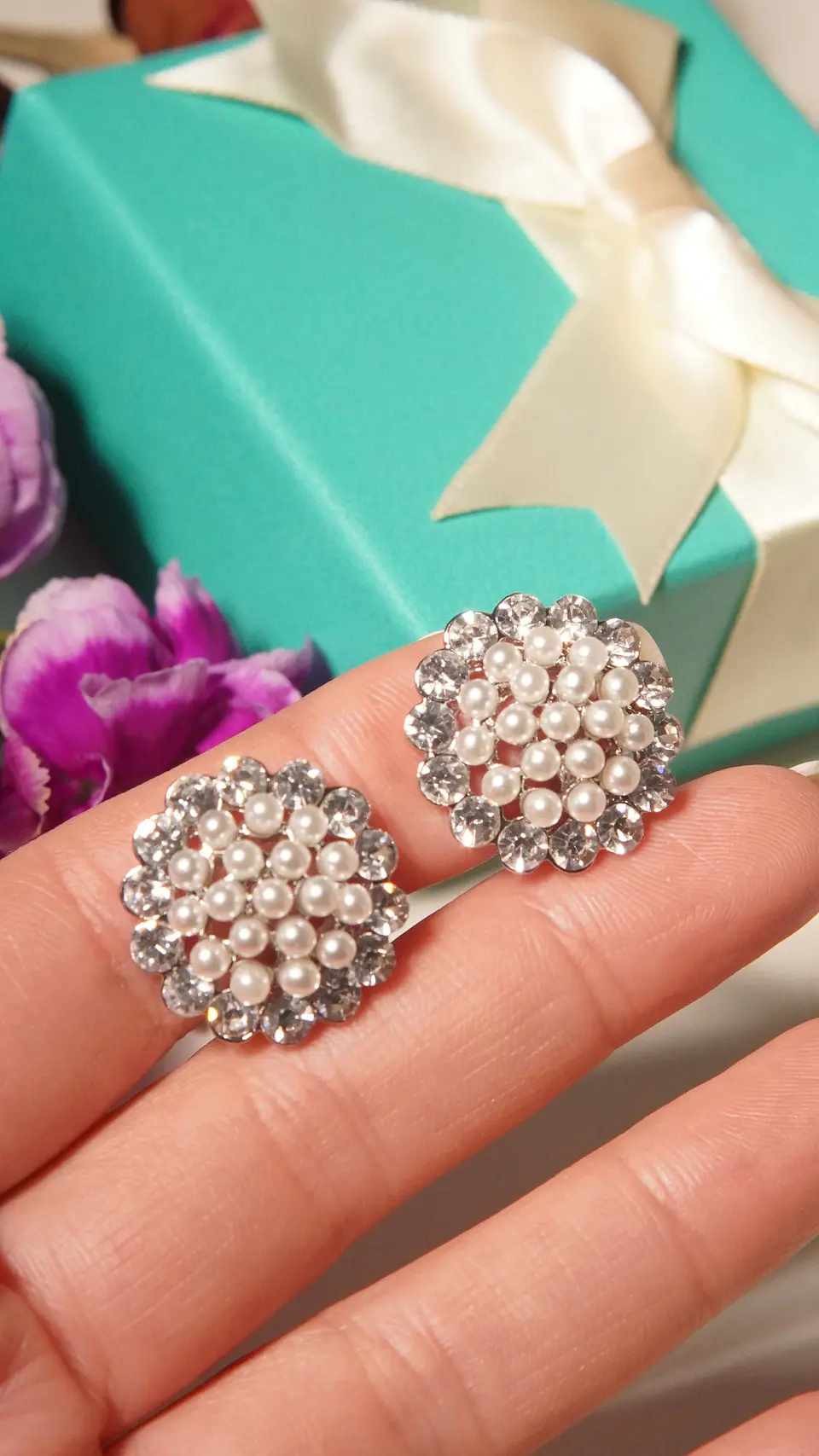 Aros sin perforacion perlas y zirconias sol y brillo plateados 2