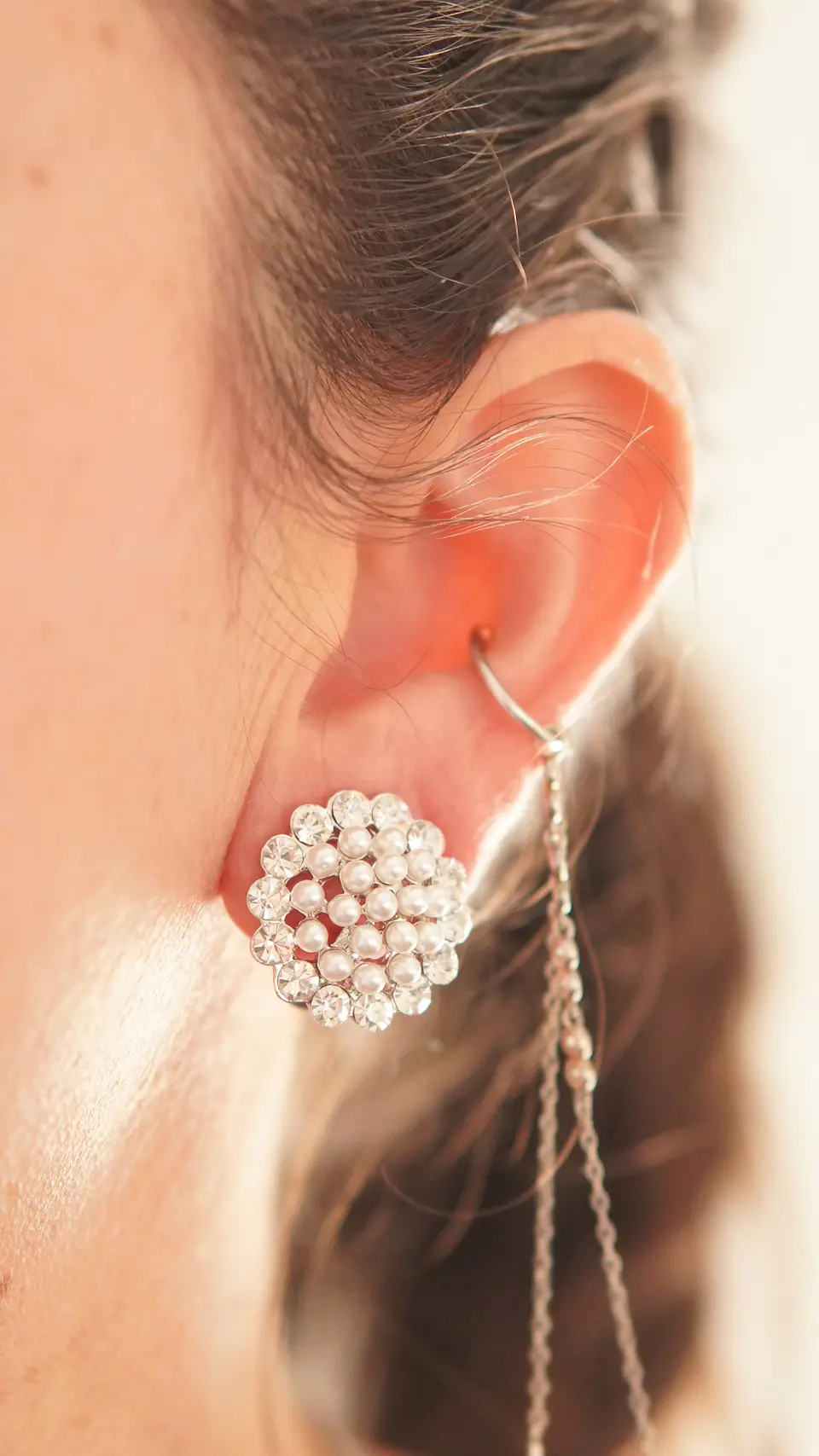 Aros sin perforacion perlas y zirconias sol y brillo plateados 12