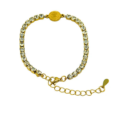 Pulsera San benito ajustable con zirconias chapada en oro 18k