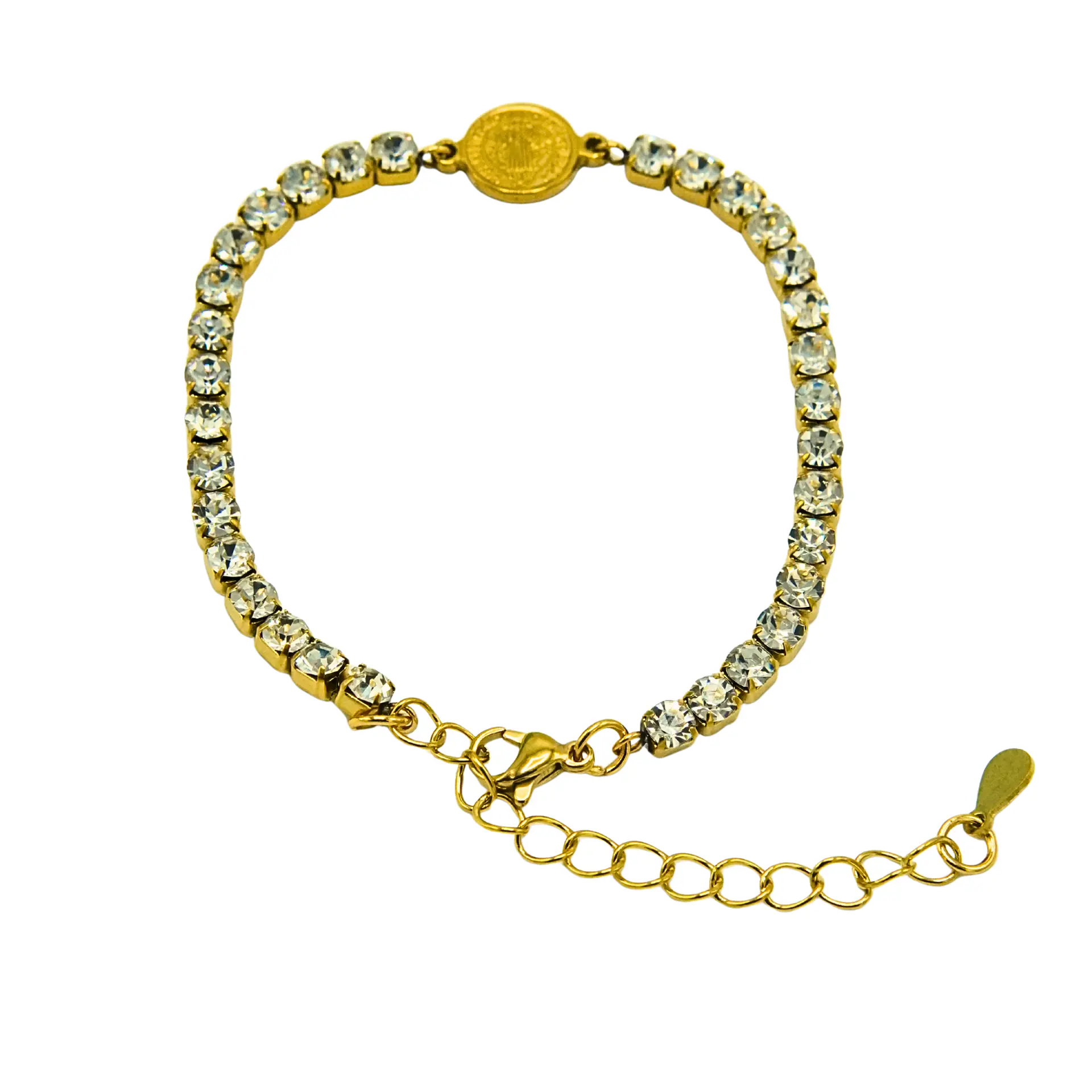 Pulsera San benito ajustable con zirconias chapada en oro 18k 1