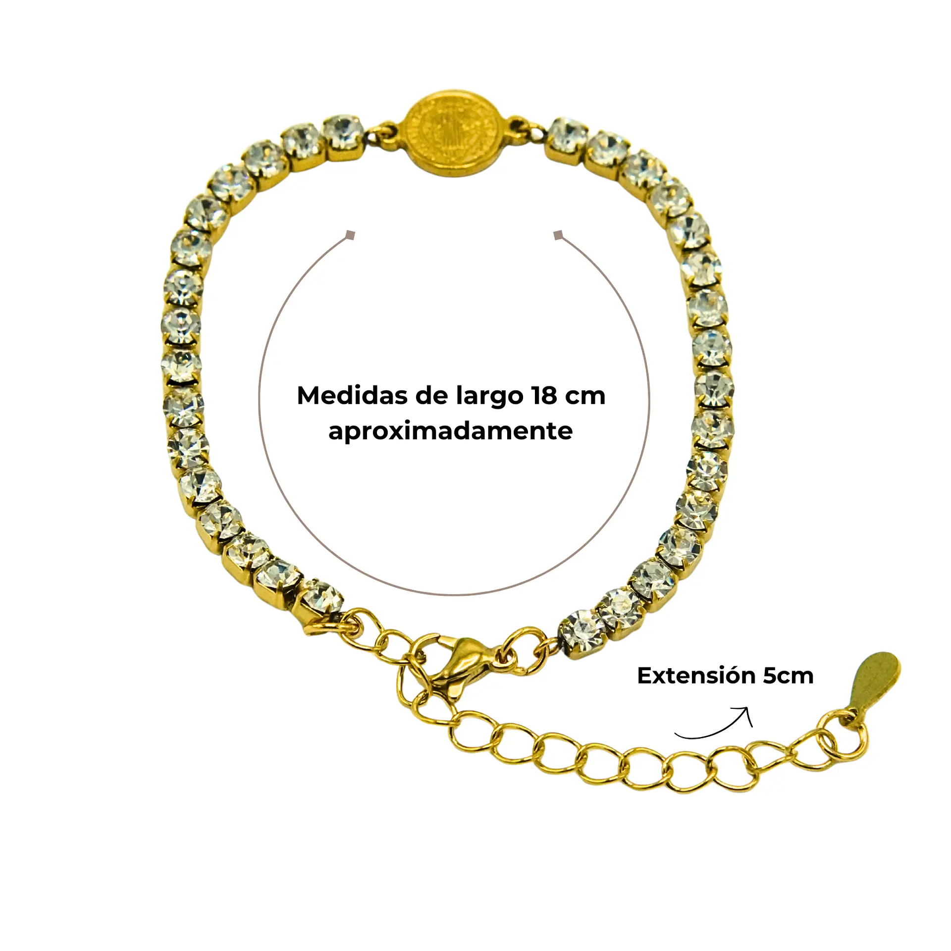 Pulsera San benito ajustable con zirconias chapada en oro 18k 4