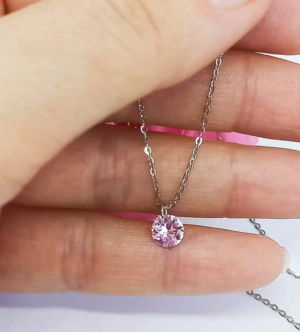 Colgante Collar Punto Luz Zirconio Colores Plata fina ley S925 22