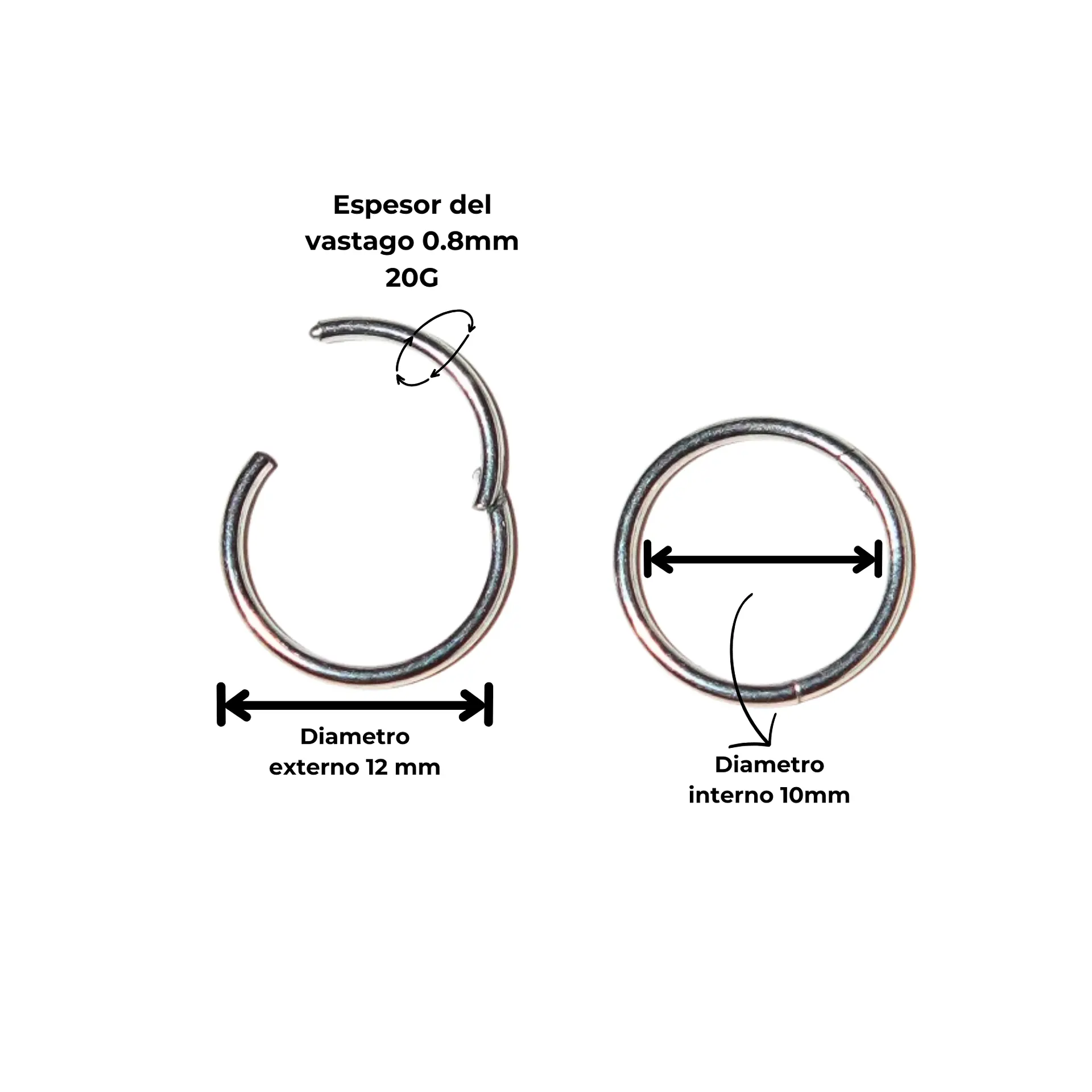 Argollas Clicker 10mm 20g Acero Quirurgico Plateadas Ligeras 3