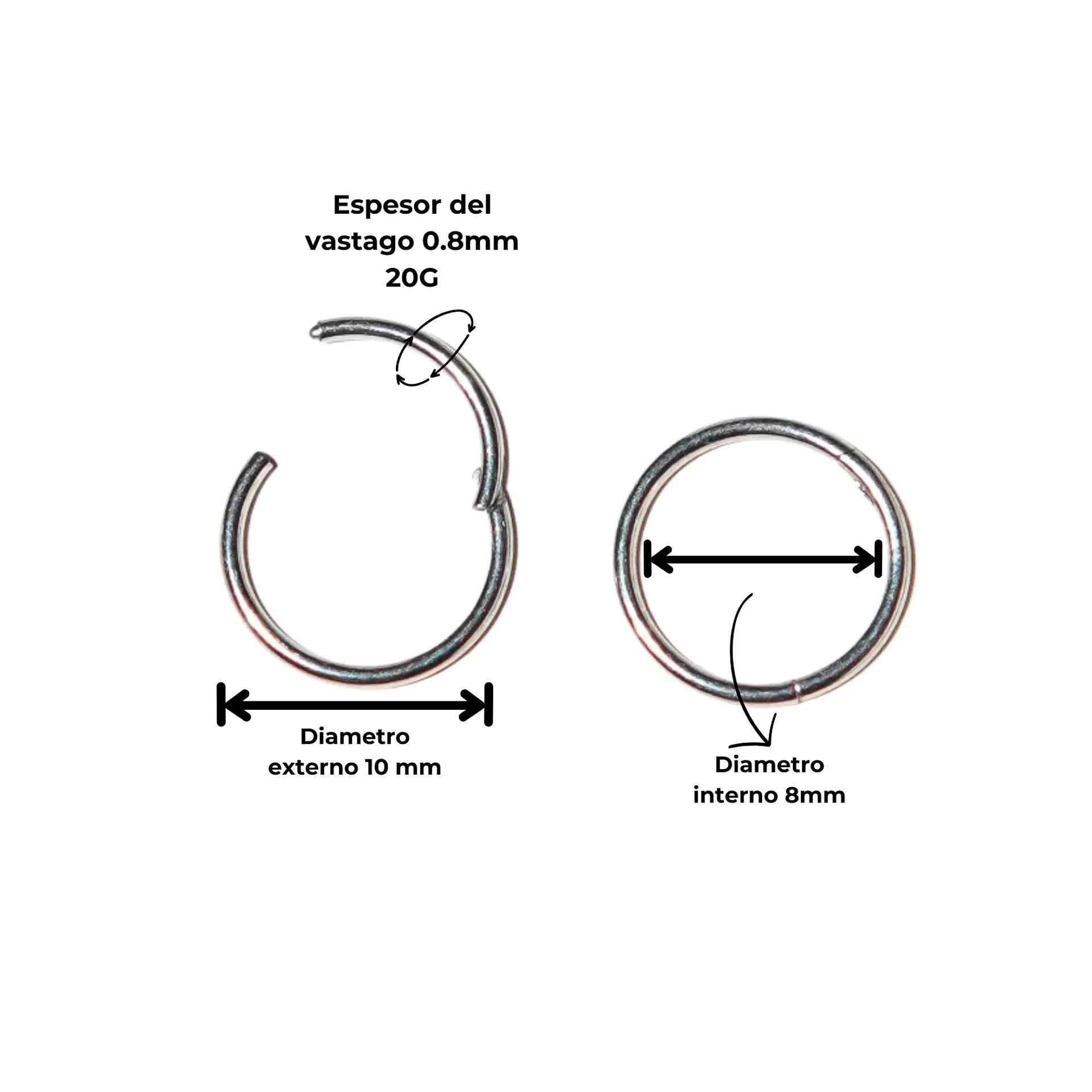 Argollas Clicker 8mm 20g Acero Quirurgico Plateadas Ligeras 2