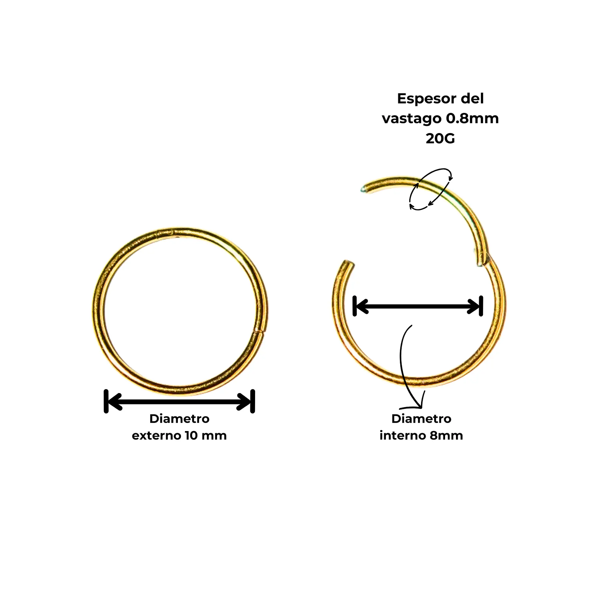 Argollas Clicker 8mm 20g Acero Quirurgico Chapadas En Oro 18k 4