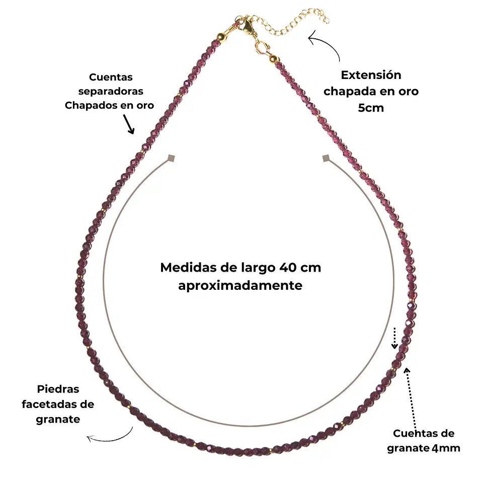 Collar gargantilla granate 4mm chapado en oro 18k Terranova 4