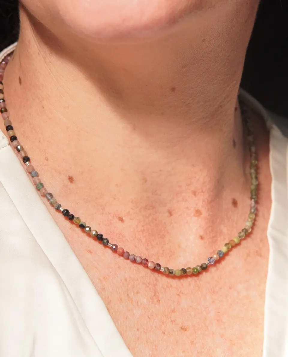 Collar gargantilla Turmalina 3mm plata fina 925 Terranova 6