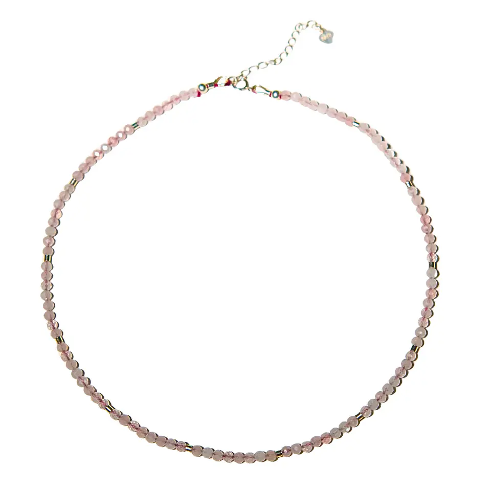 Collar gargantilla Cuarzo Rosa 4mm plata fina 925 Terranova 1
