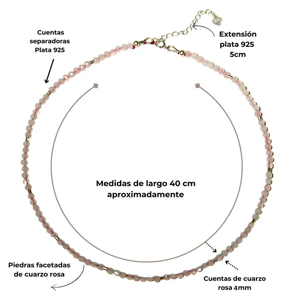 Collar gargantilla Cuarzo Rosa 4mm plata fina 925 Terranova 9