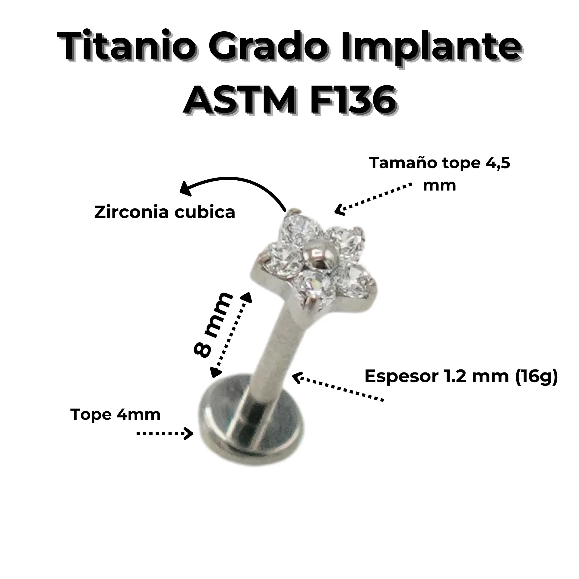 Piercing punto de luz flor titanio ASTM F136 plateado 3
