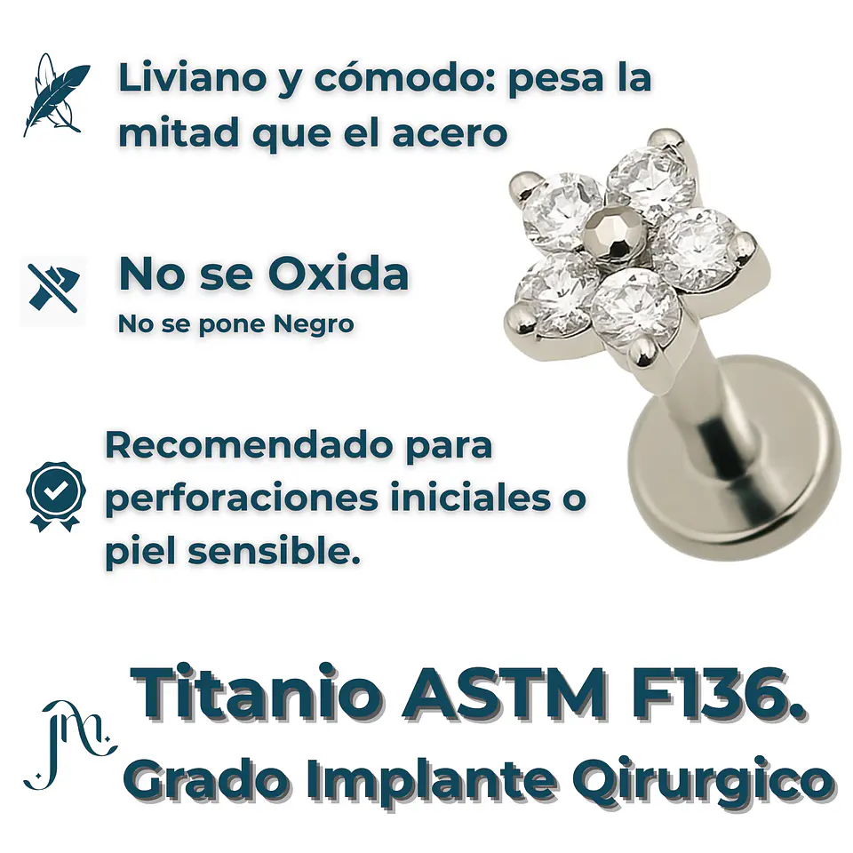 Piercing punto de luz flor titanio ASTM F136 plateado 5