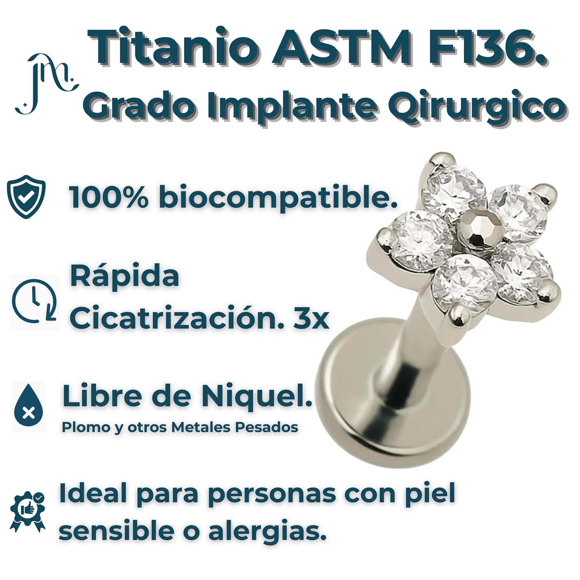 Piercing punto de luz flor titanio ASTM F136 plateado 4