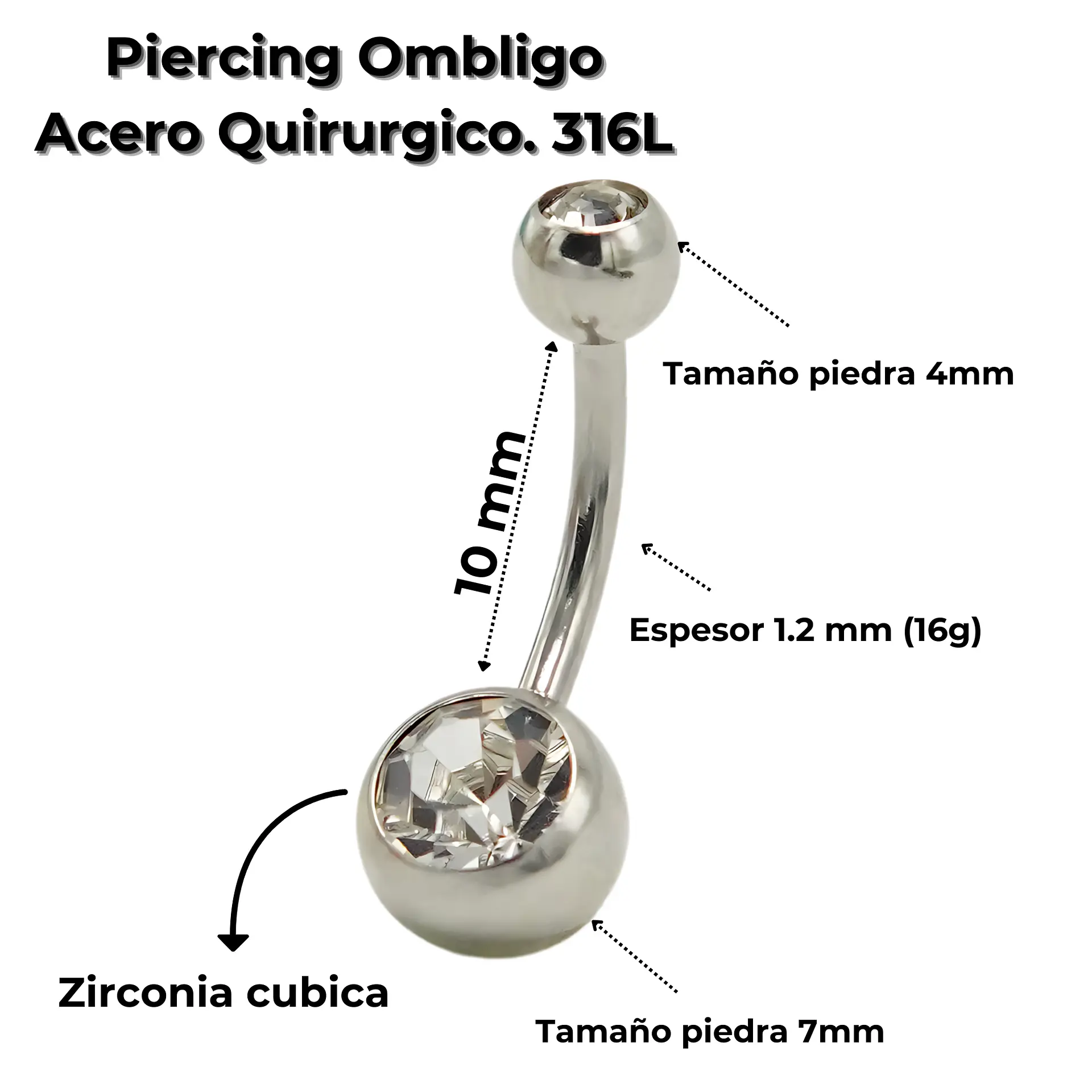 Piercing ombligo navel 10mm acero quirurgico 316L 5