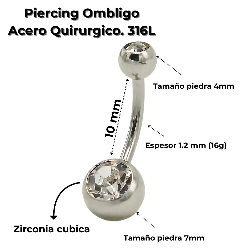 Piercing ombligo navel 10mm acero quirurgico 316L 5