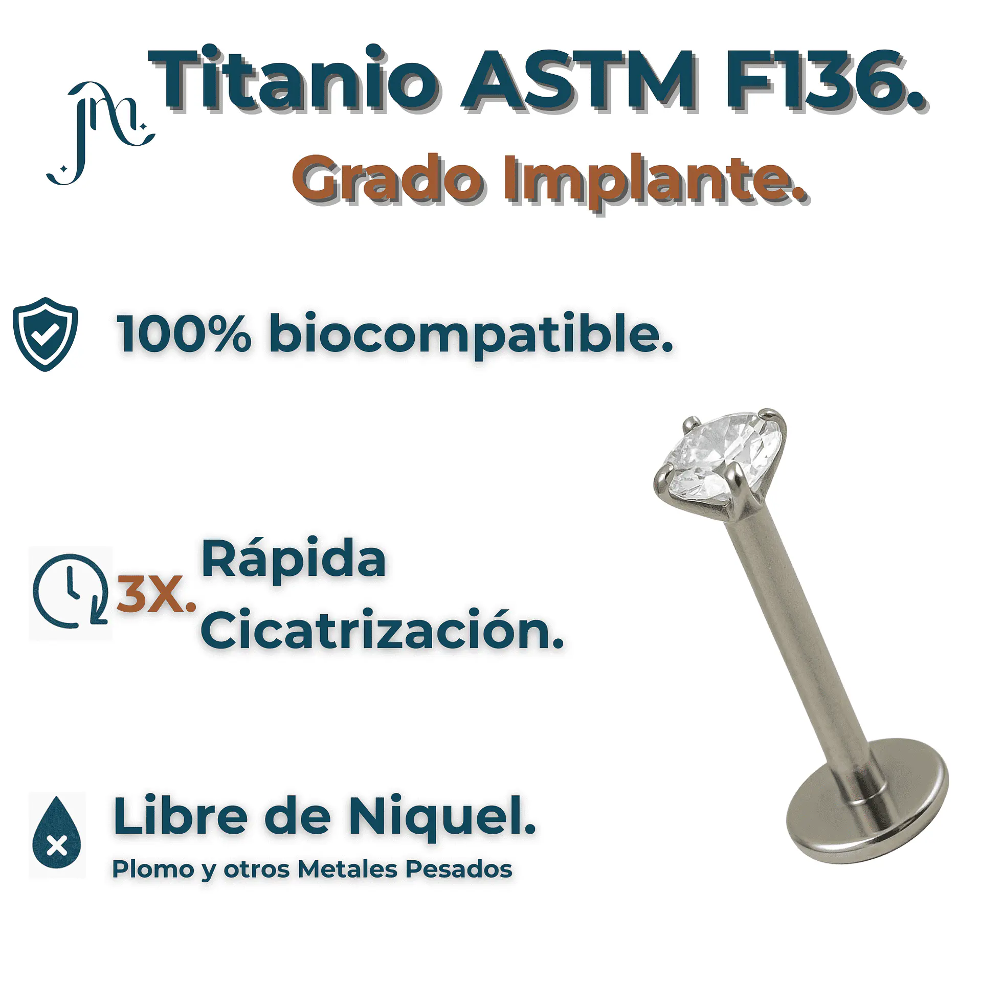 Piercing Labret Perno Tornillo 8mm Punto Luz Titanio Astm F136 7