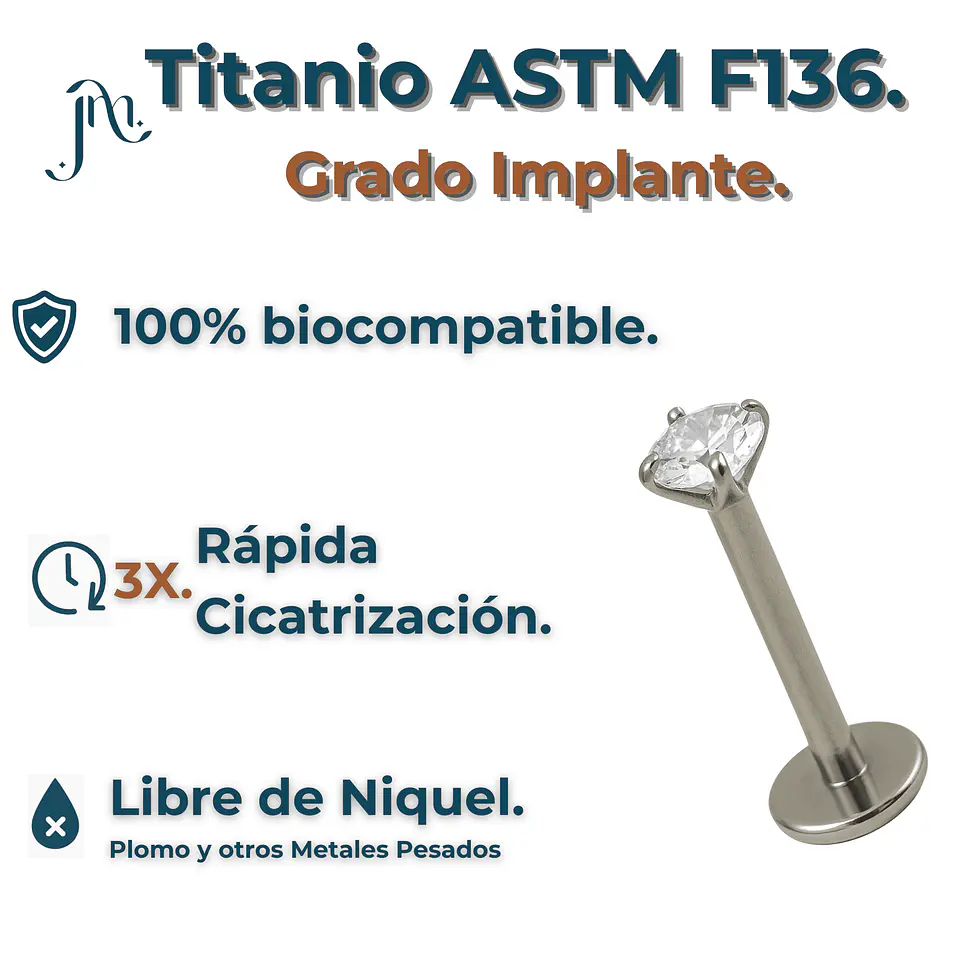 Piercing Labret Perno Tornillo 8mm Punto Luz Titanio Astm F136 7