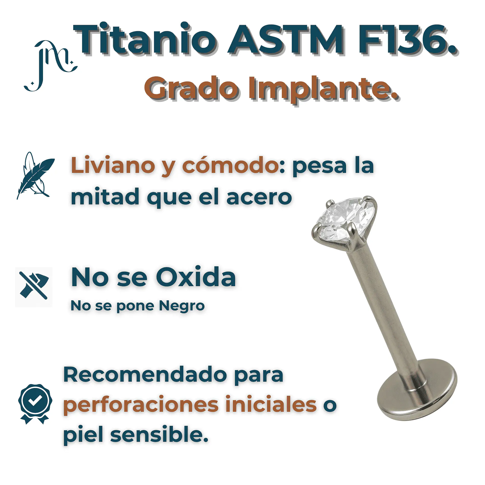 Piercing Labret Perno Tornillo 8mm Punto Luz Titanio Astm F136 6
