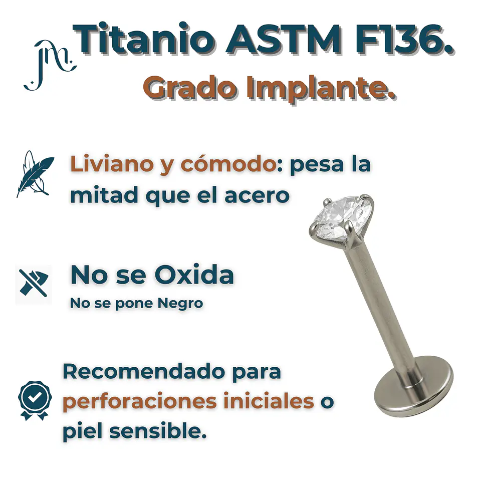 Piercing Labret Perno Tornillo 8mm Punto Luz Titanio Astm F136 6