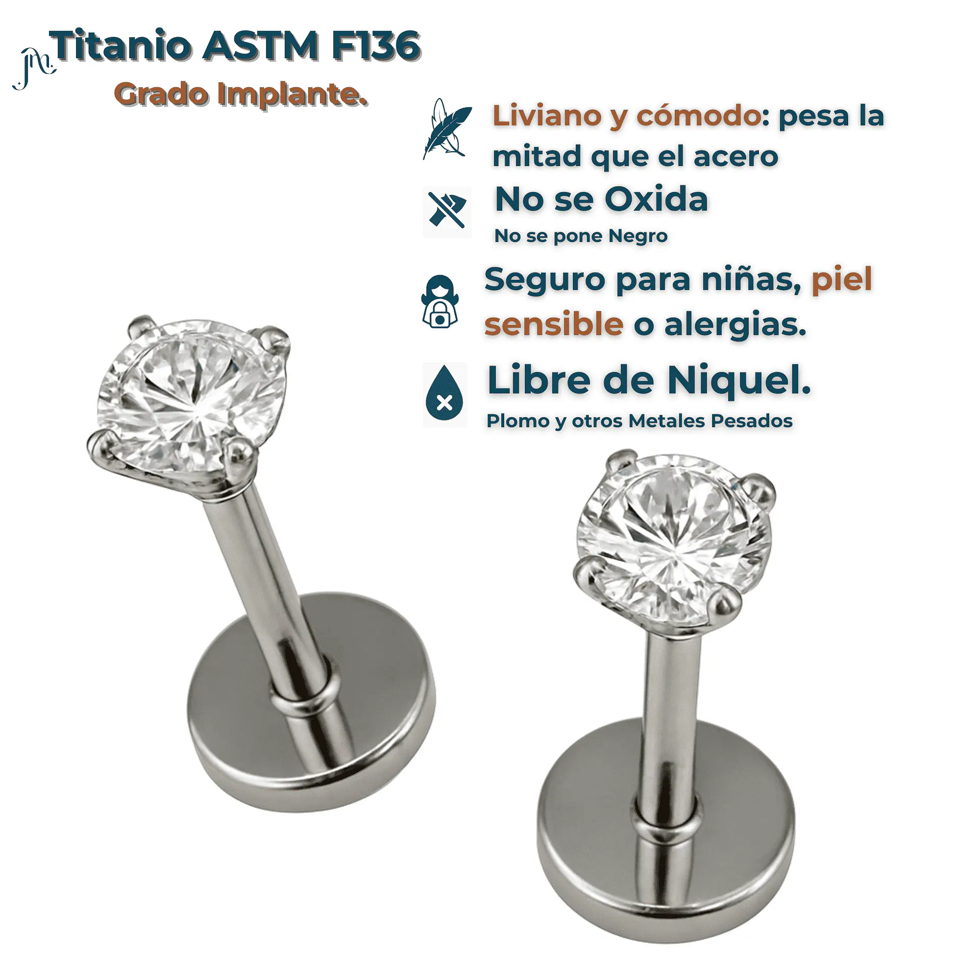 Aros punto de luz 3mm titanio tapa seguridad 20g  4