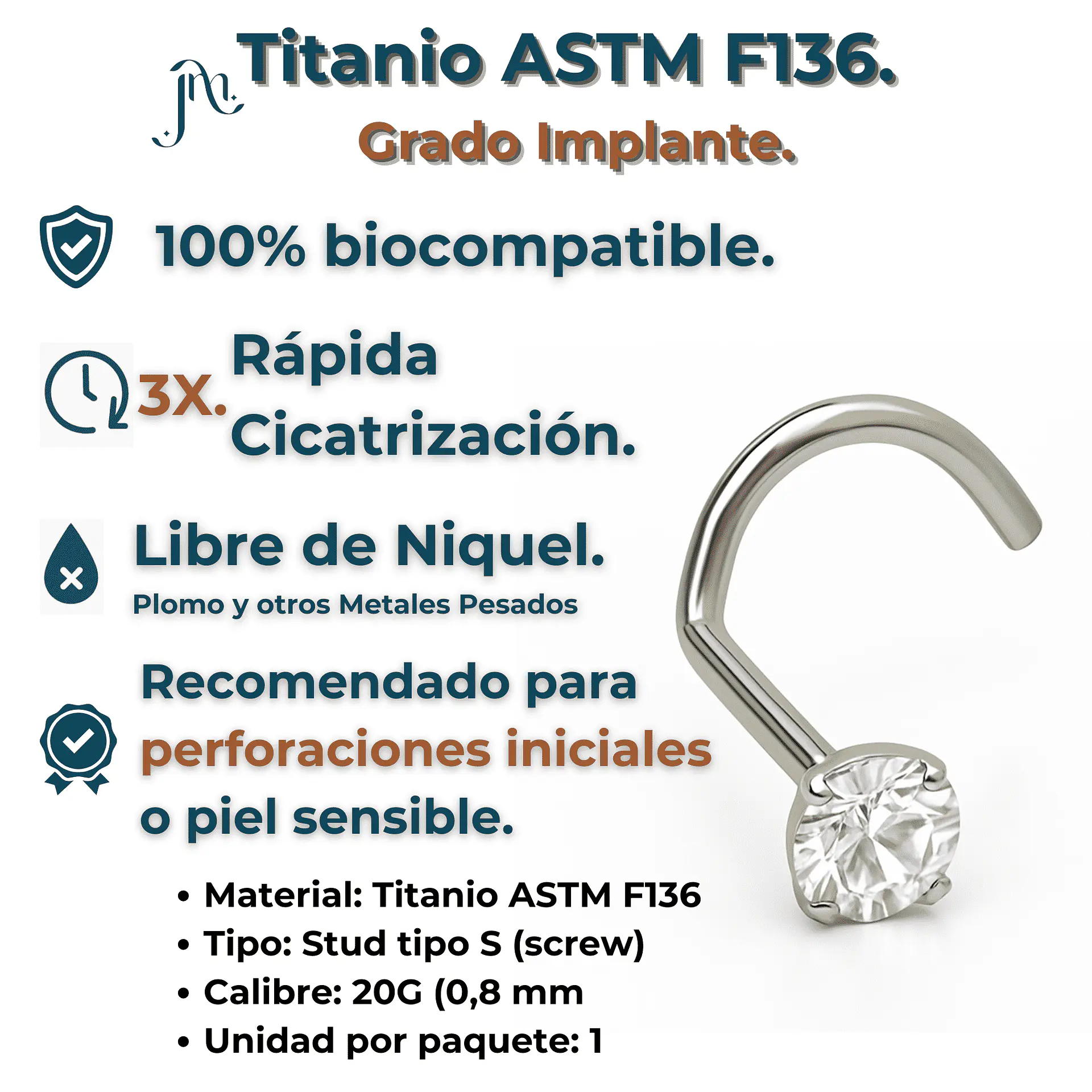 Piercing Nostril 3mm Tipo S Titanio Astm F136 20g Nariz 2
