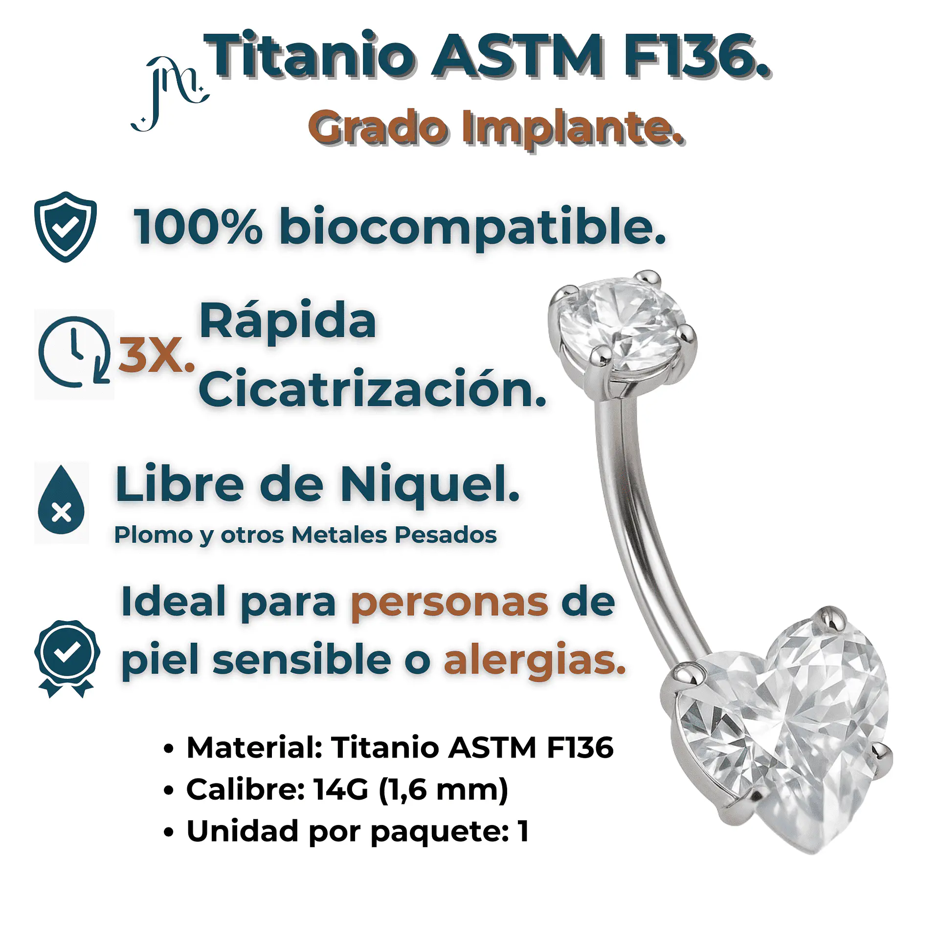 Piercing Ombligo 14g navel Titanio ASTM F136 3